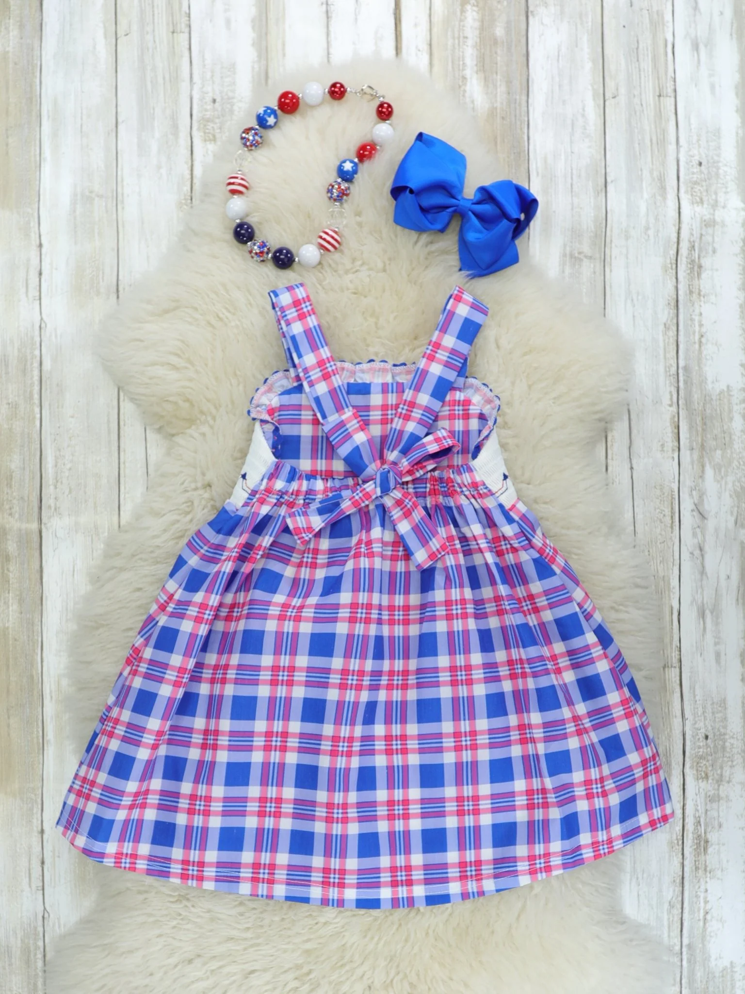 Flag Smocked Plaid Ruffle Dress - Image 2