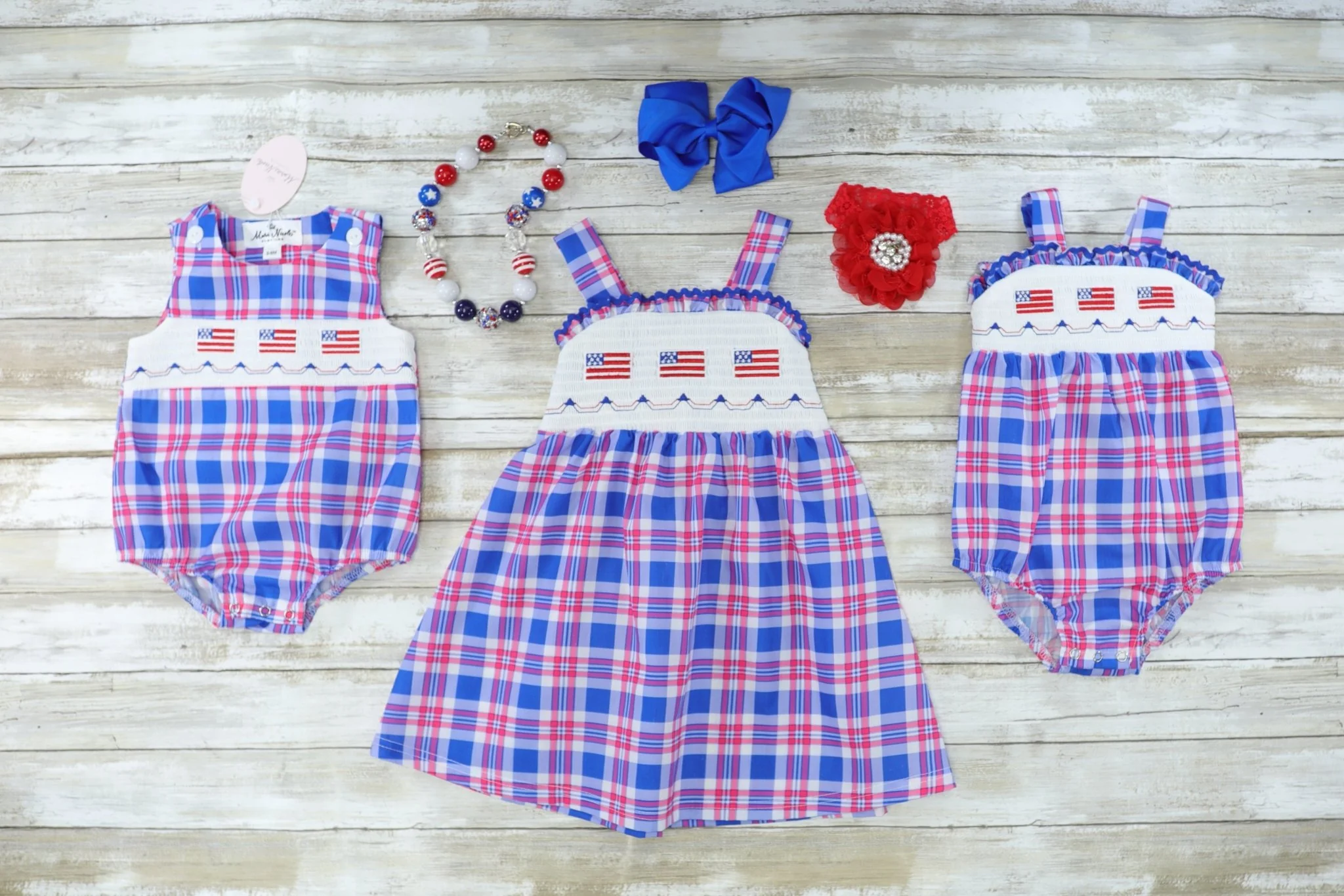 Flag Smocked Plaid Ruffle Dress - Image 3