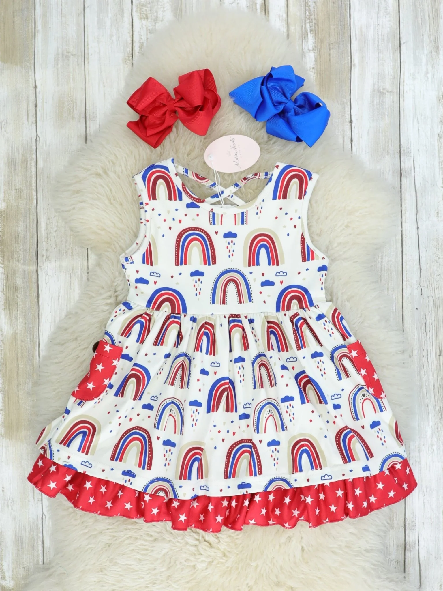 Red, White, & Blue Rainbow Pocket Dress
