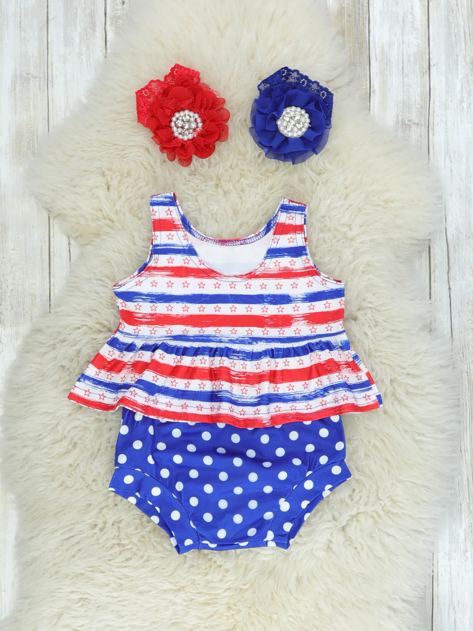 Red, White, & Blue Striped Tank & Polka Dot Bloomers Set