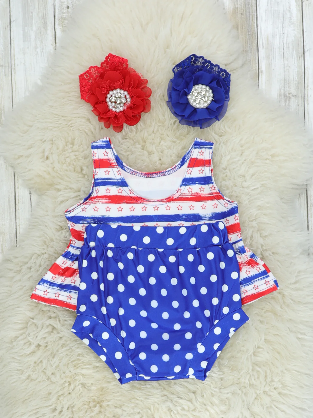 Red, White, & Blue Striped Tank & Polka Dot Bloomers Set - Image 2