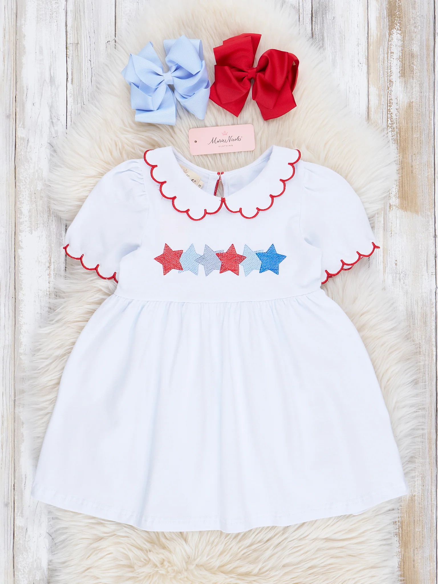 Red & White Embroidered Stars Dress