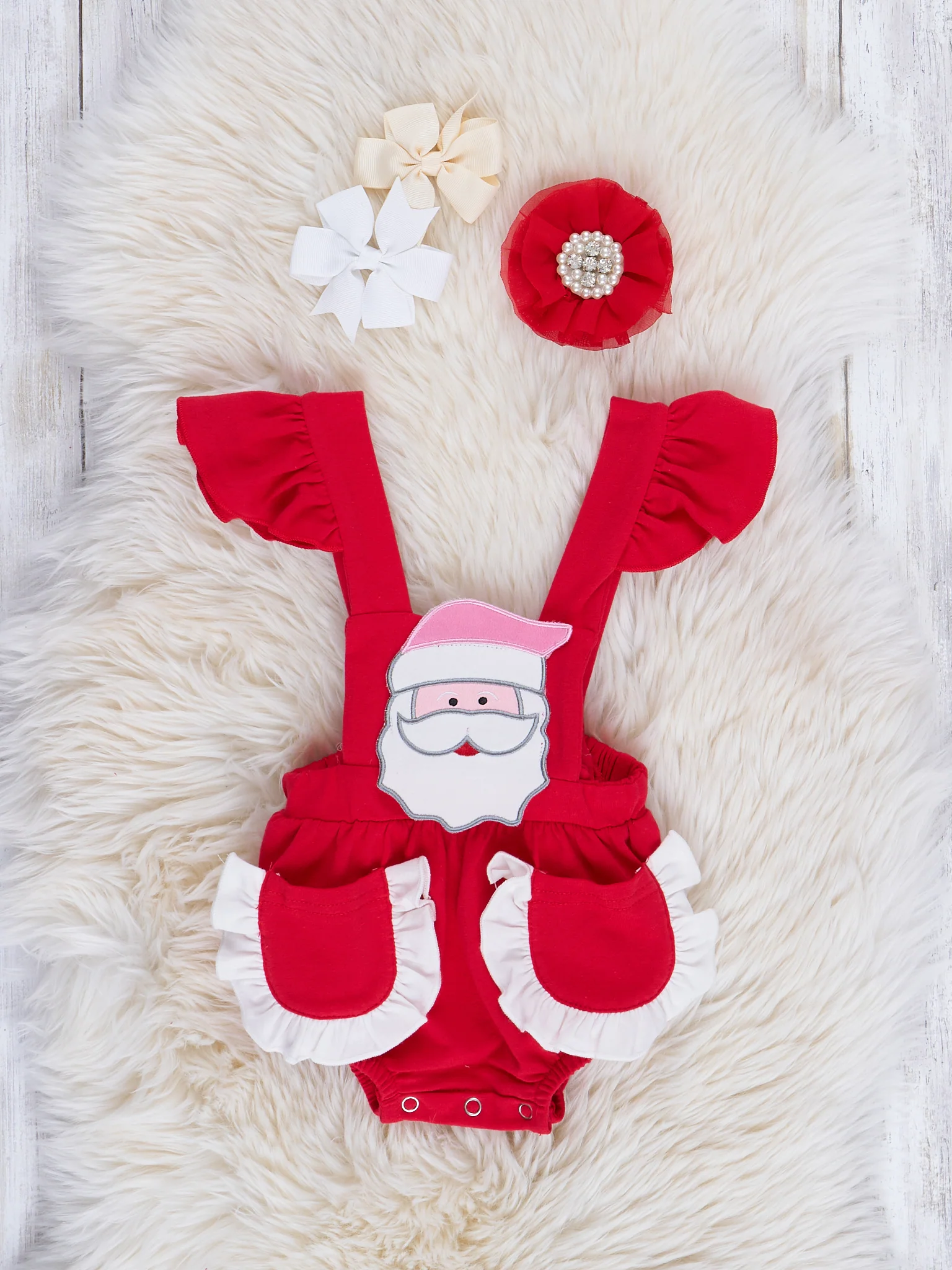 Red & White Striped Santa Overalls Bubble - Image 3