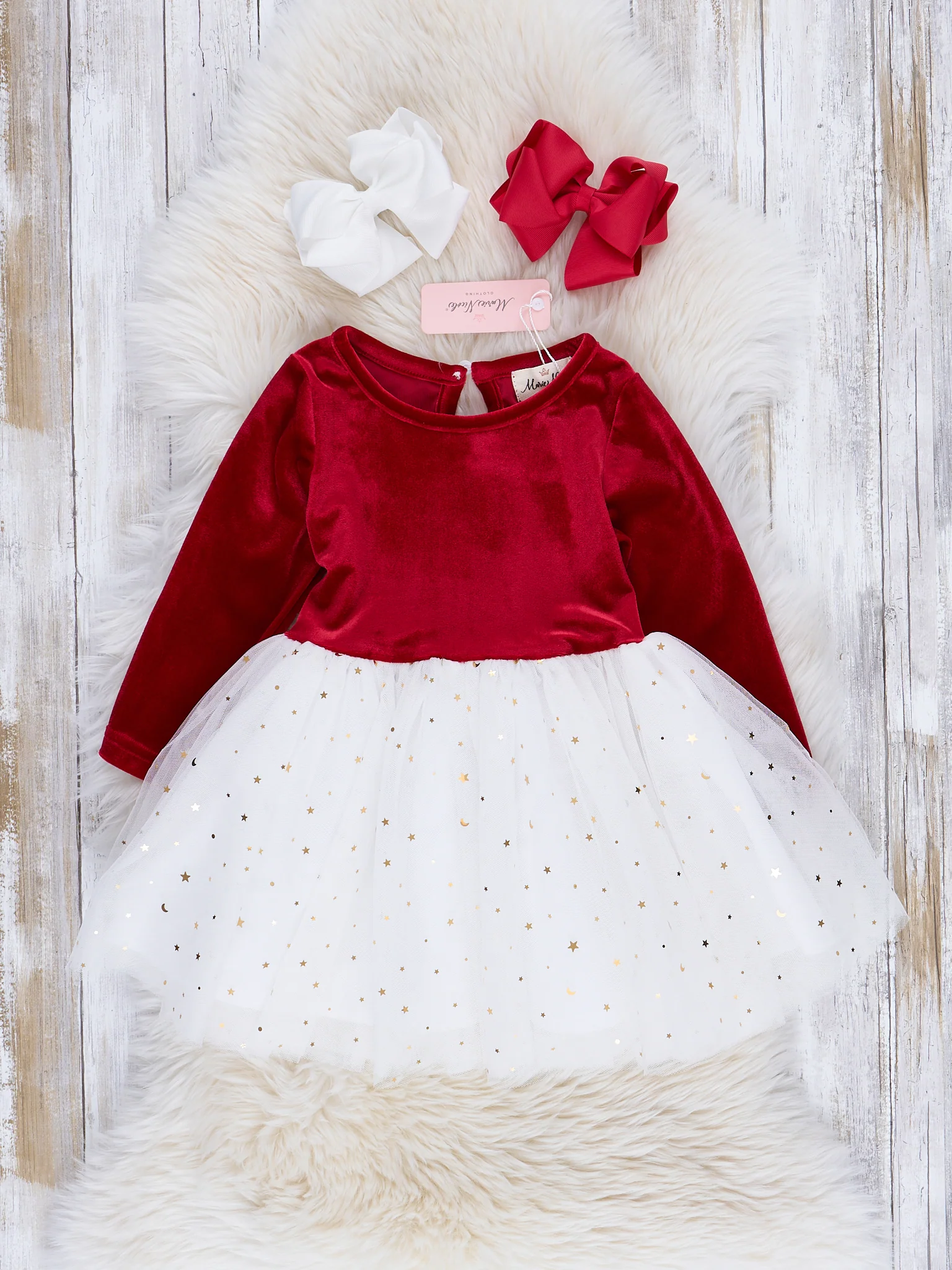 Red & White Velvet Tulle Party Dress