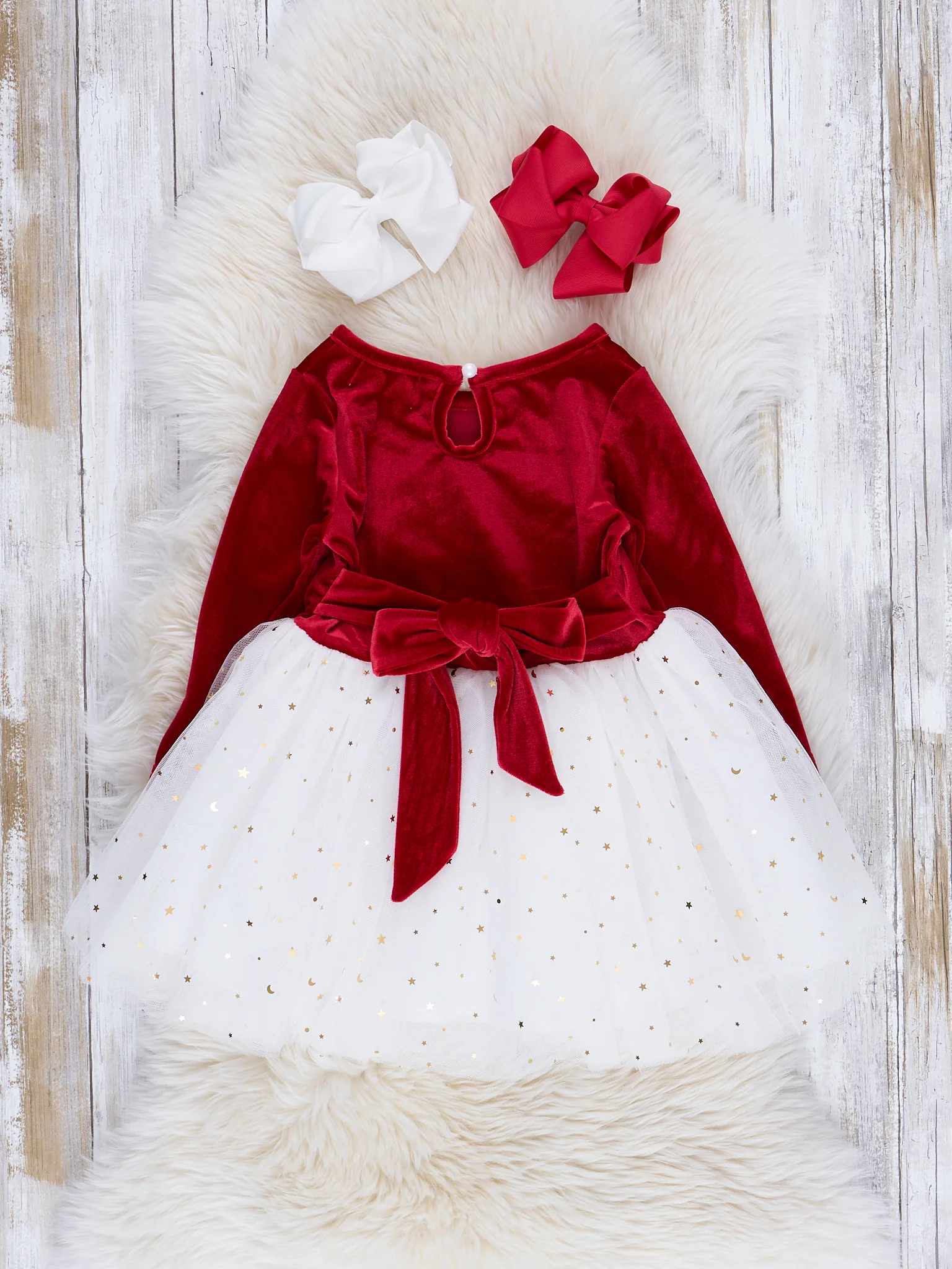Red & White Velvet Tulle Party Dress - Image 2