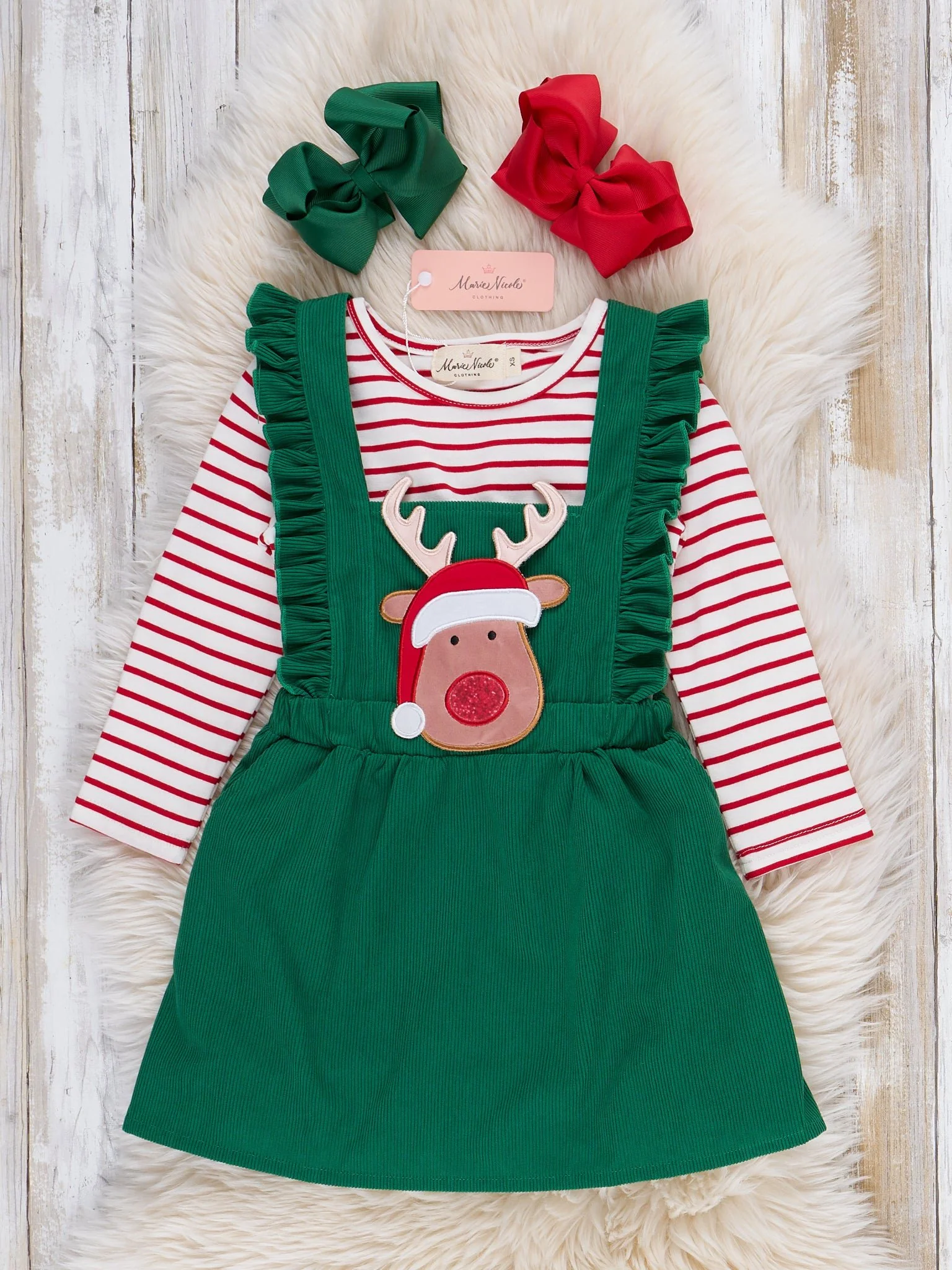 Reindeer Embroidered Corduroy Skirtall Outfit