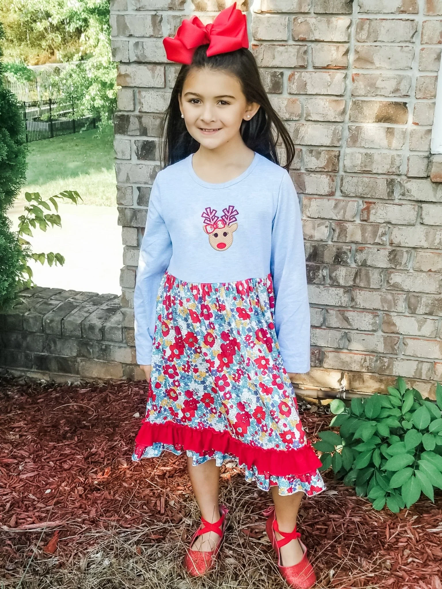 Floral Reindeer Ruffle Dress - Image 3