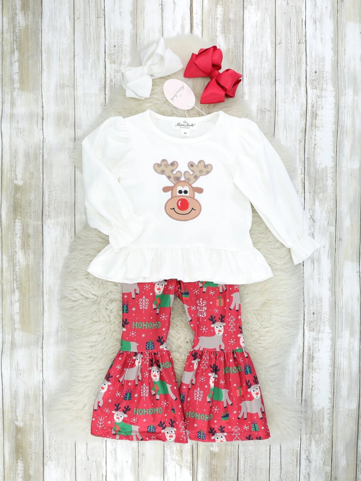 Reindeer Ruffle Top & Bell Bottoms Outfit