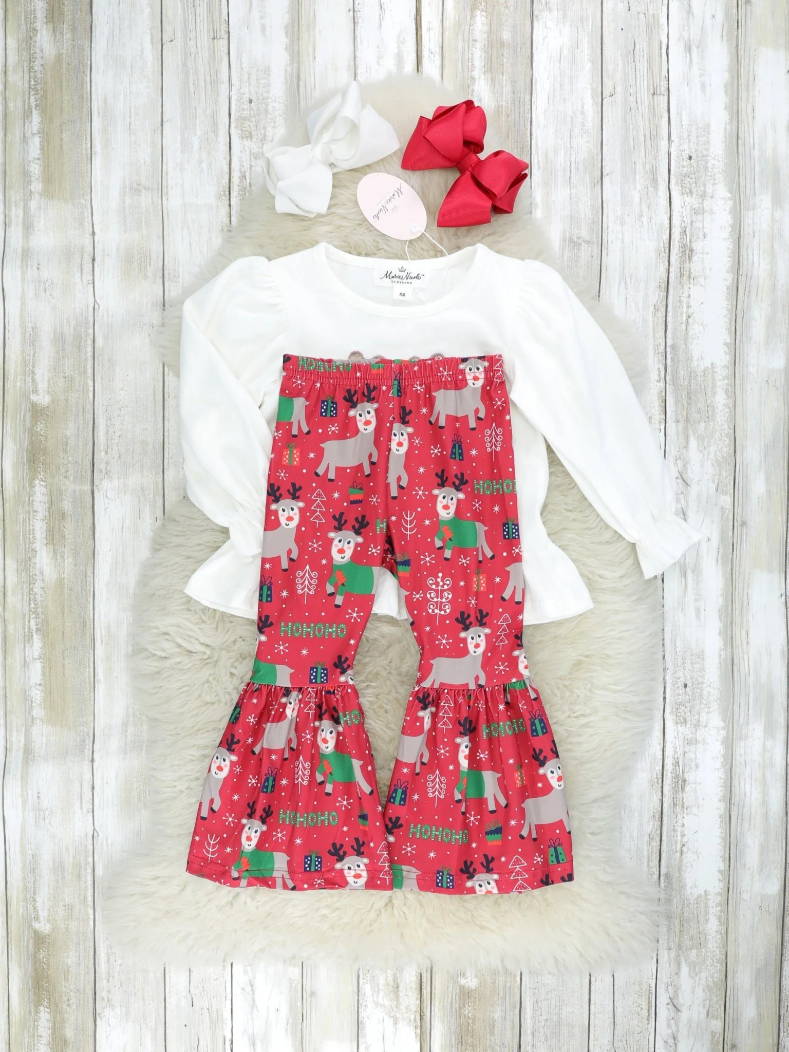 Reindeer Ruffle Top & Bell Bottoms Outfit - Image 2