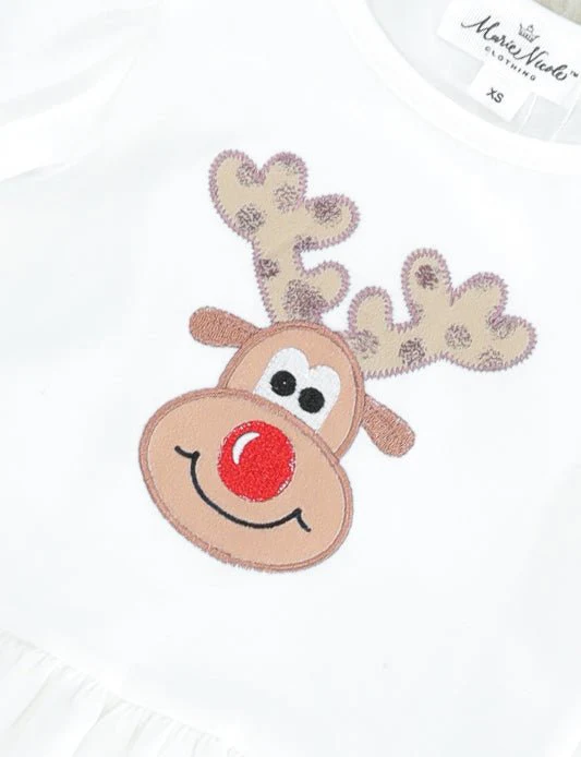 Reindeer Ruffle Top & Bell Bottoms Outfit - Image 3
