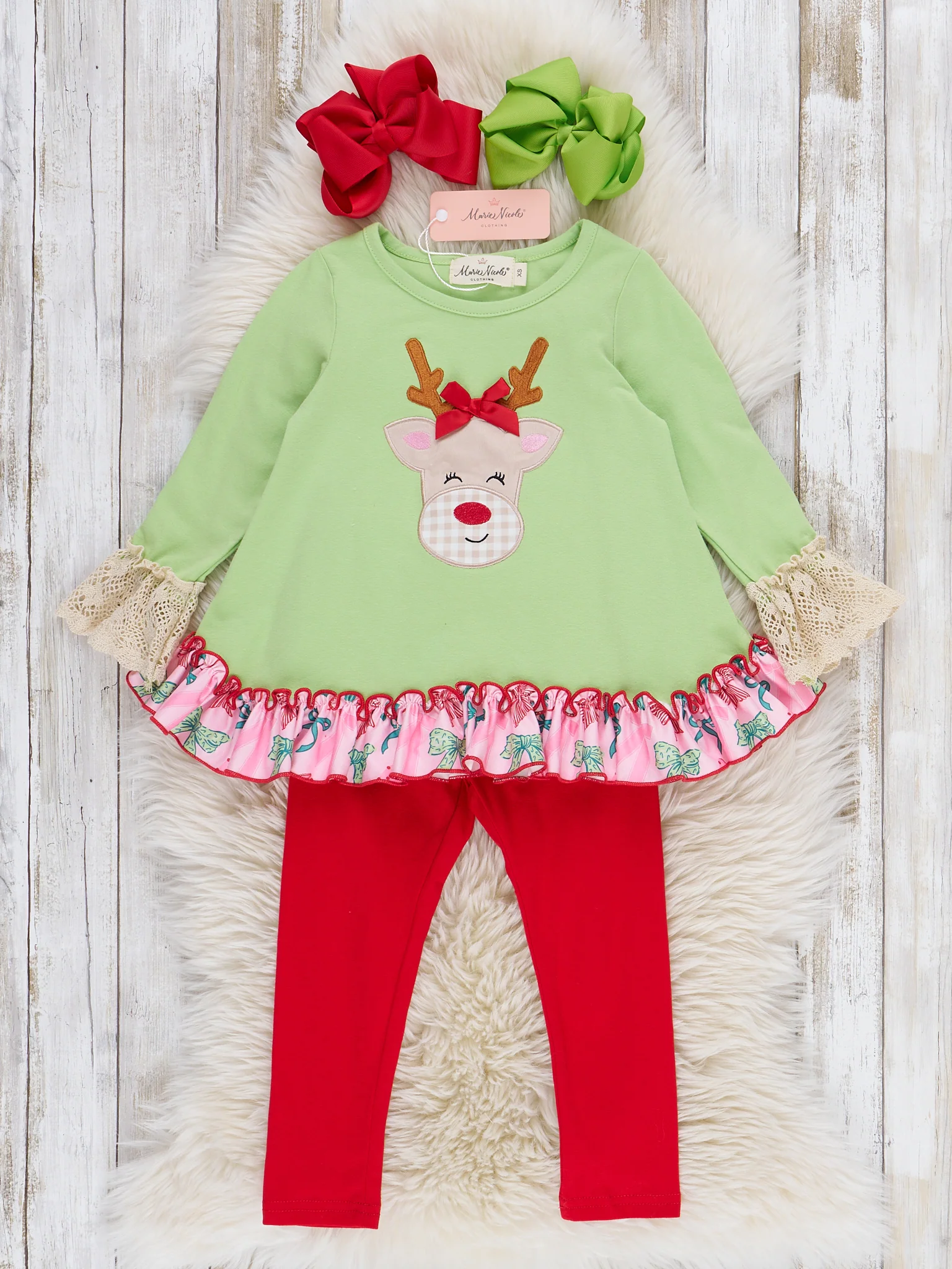 Reindeer Smile Embroidered Ruffle Outfit - Image 2