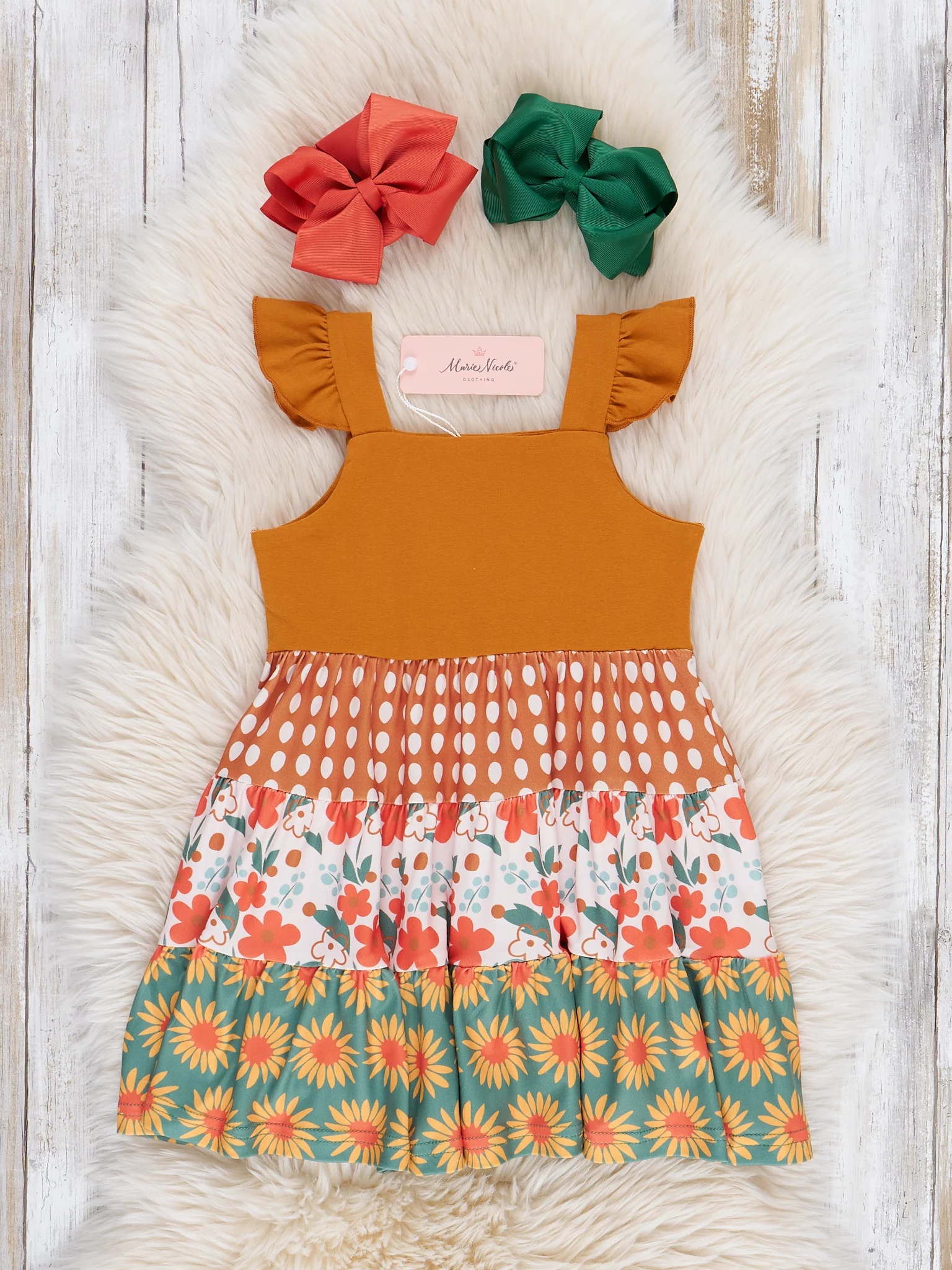 Retro Dots Floral Ruffle Dress