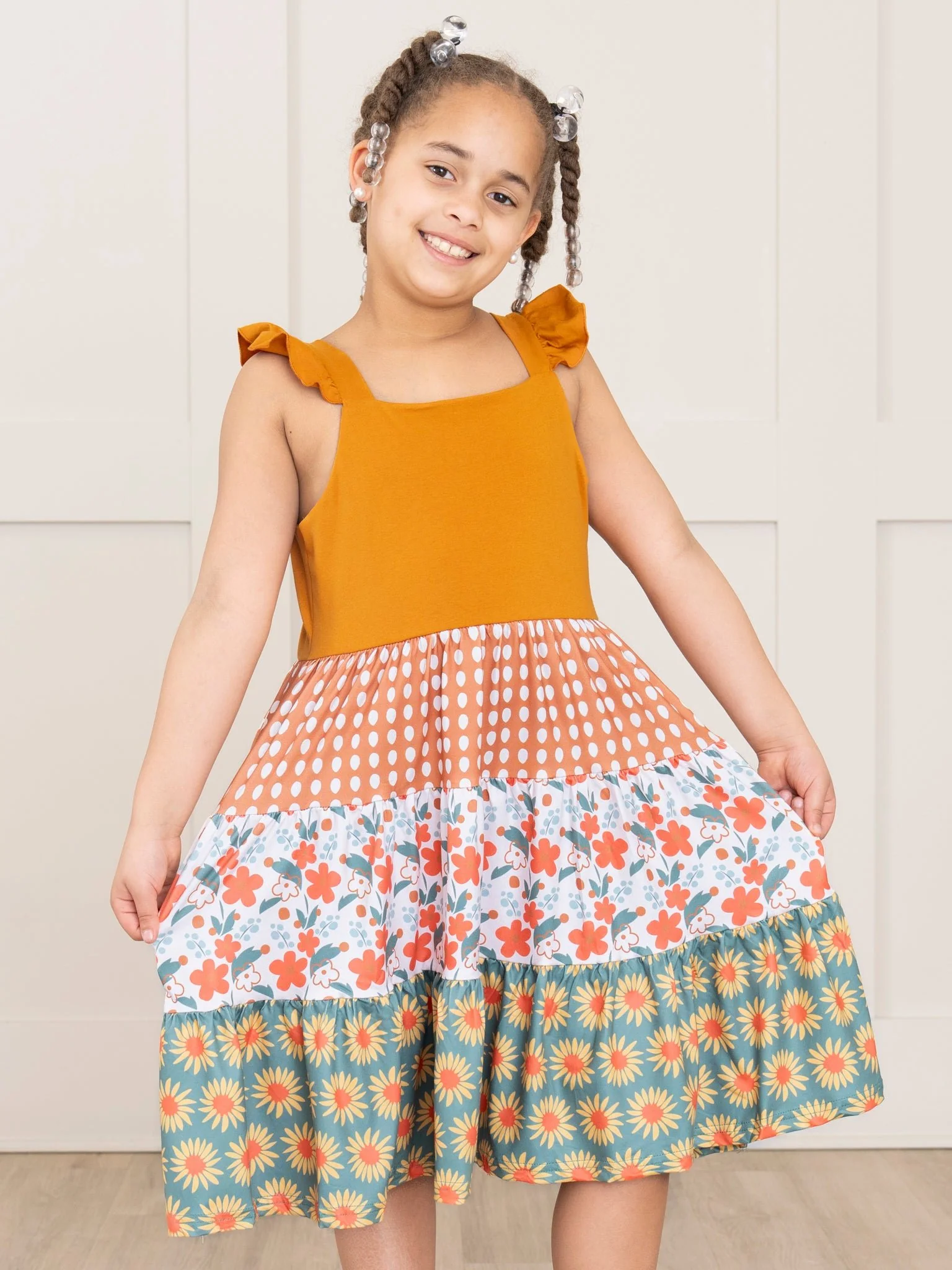 Retro Dots Floral Ruffle Dress - Image 2