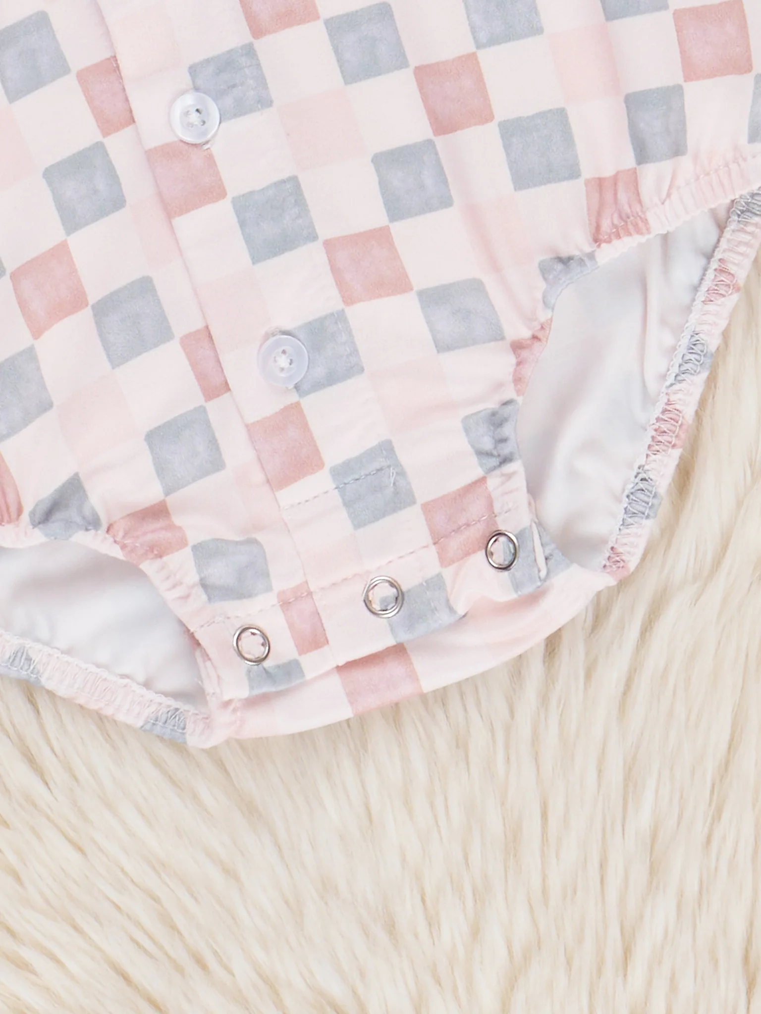 Retro Pastel Plaid Button-Up Bubble Romper - Image 2