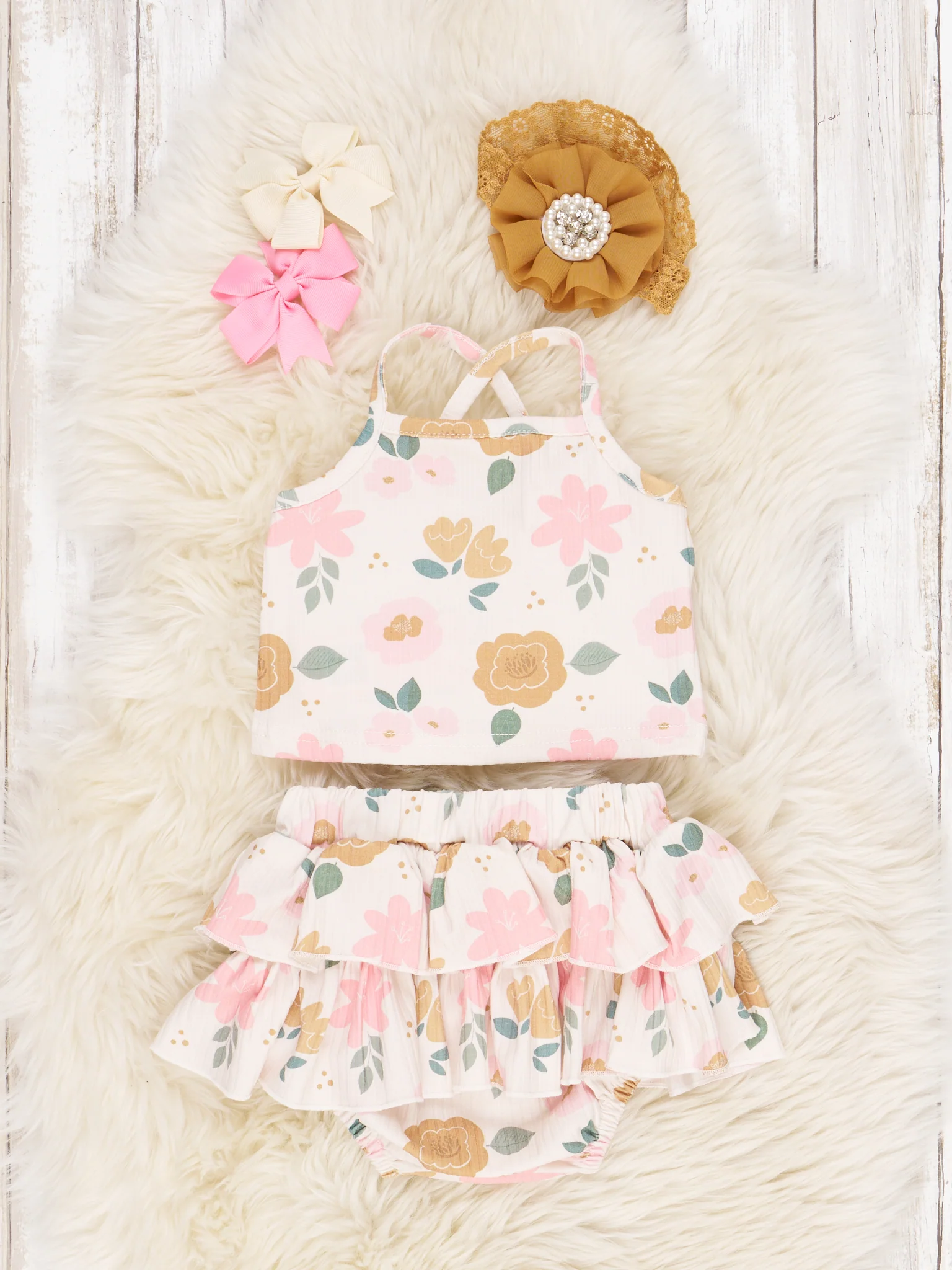 Ribbed Floral Ruffle Bloomers Outfit