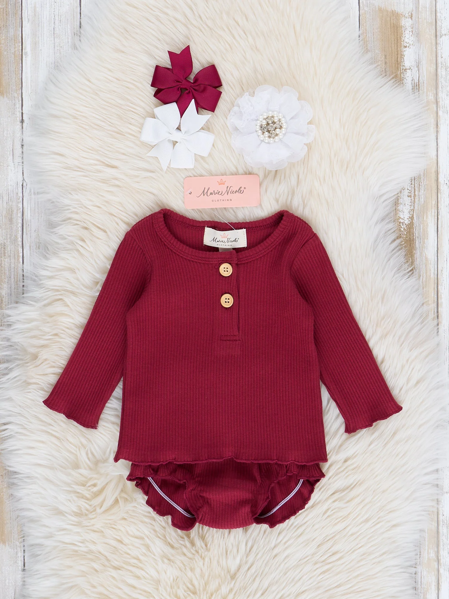 Ribbed Henley & Bloomers Outfit in Maroon