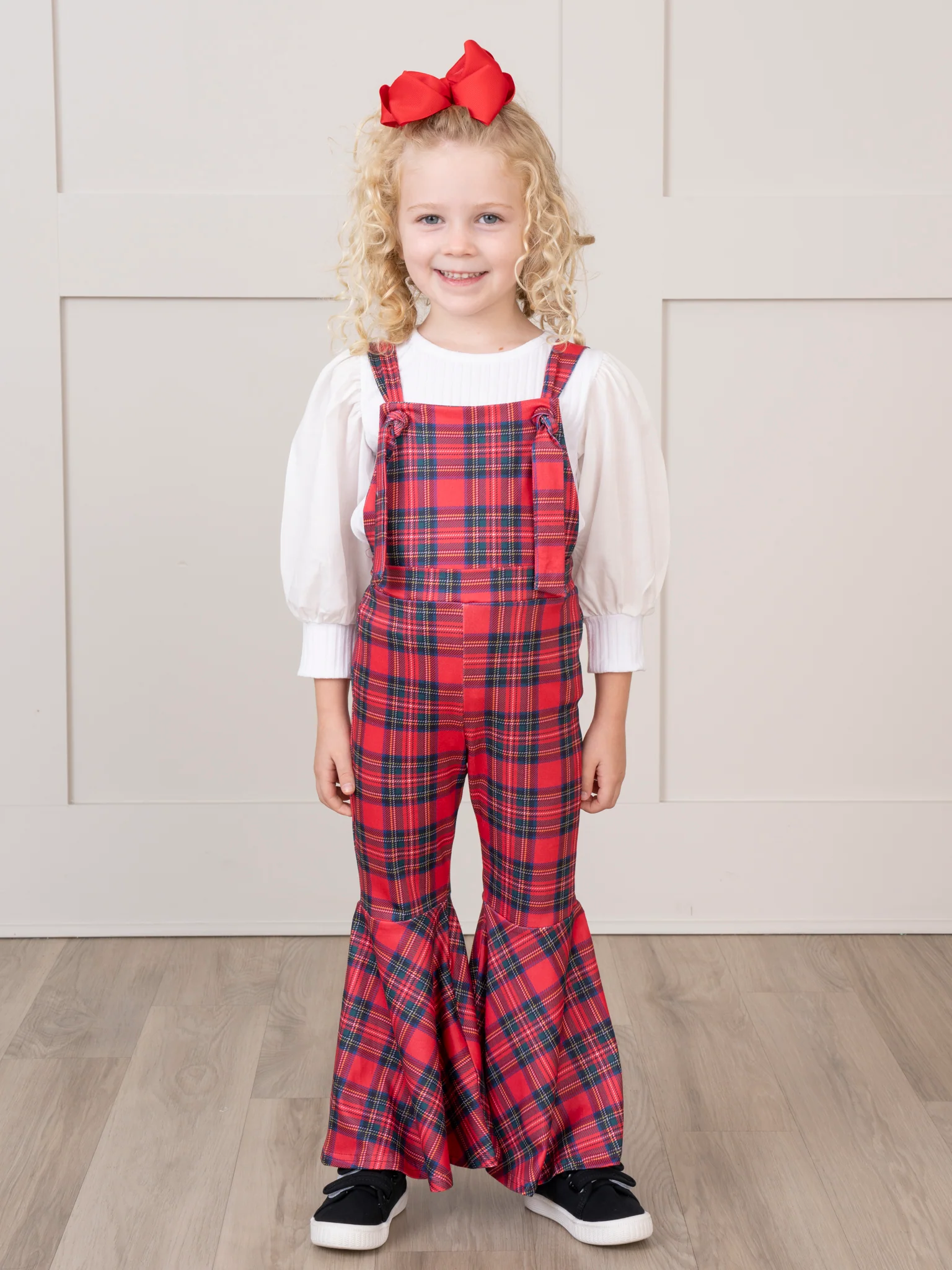 Ribbed Puff Sleeves Bell Bottom Overalls Set - Image 2