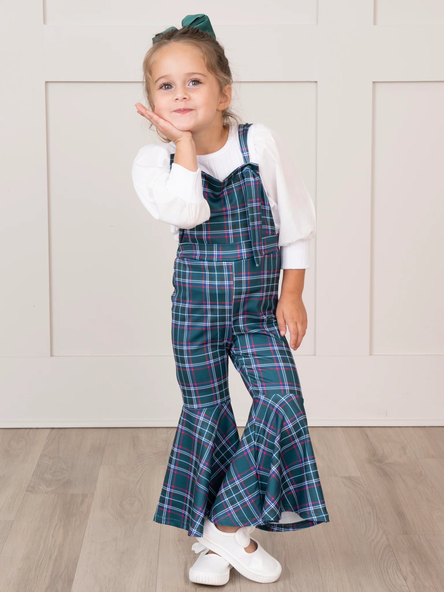 Ribbed Puff Sleeves Bell Bottom Overalls Set - Image 3