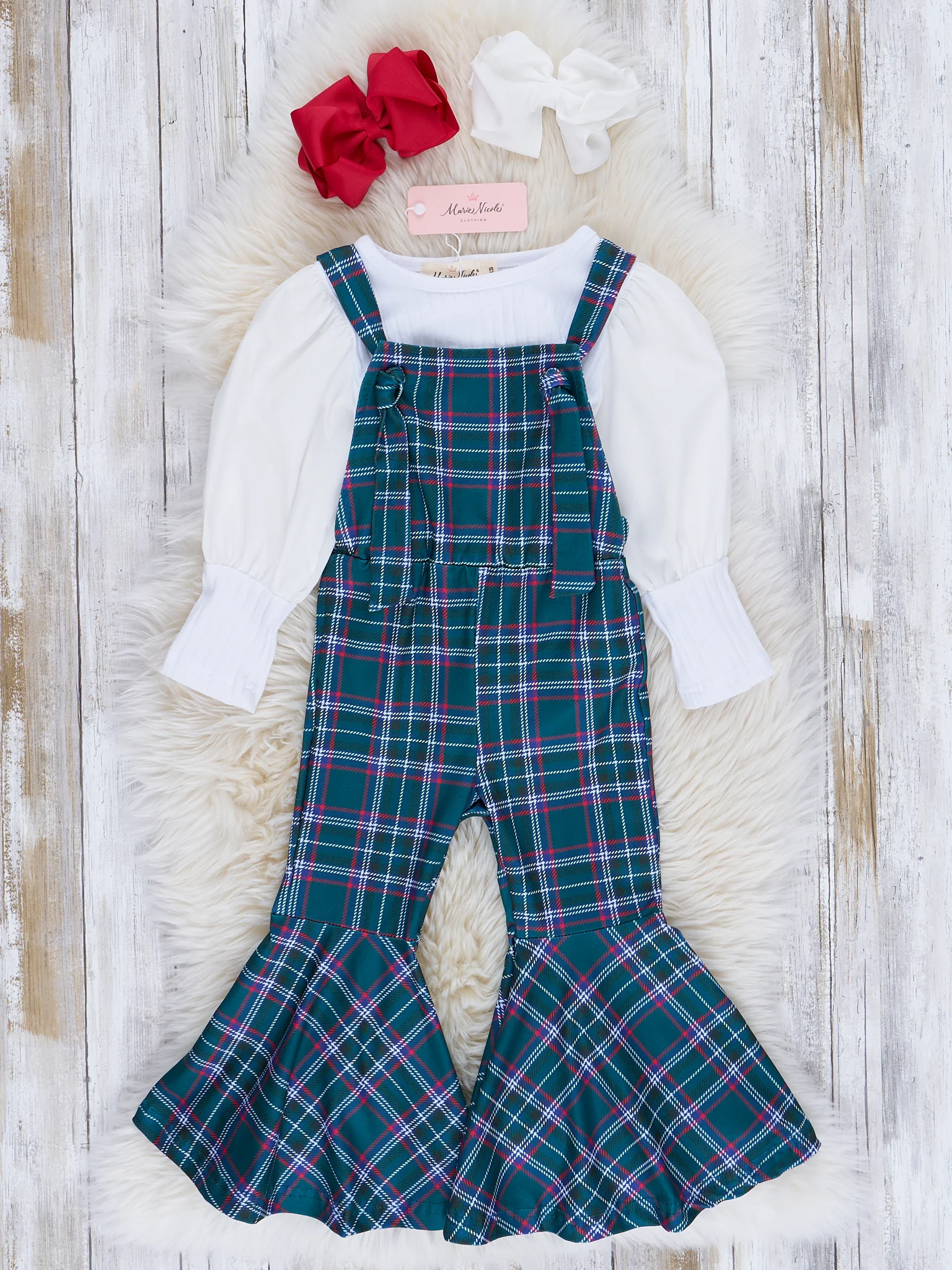 Ribbed Puff Sleeves Bell Bottom Overalls Set - Image 4