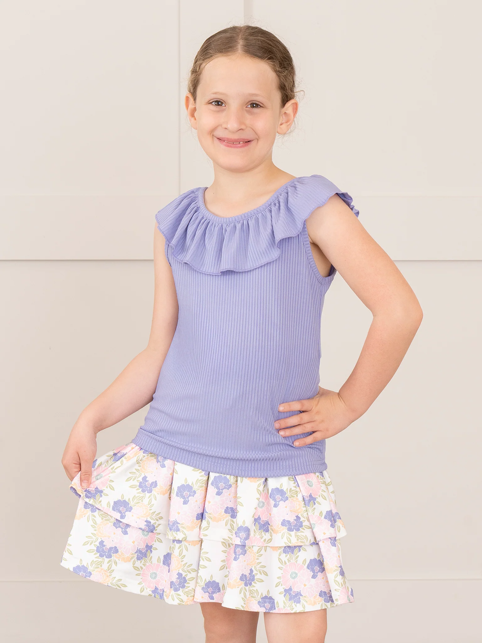 Ribbed Tiered Ruffle Skirt Outfit