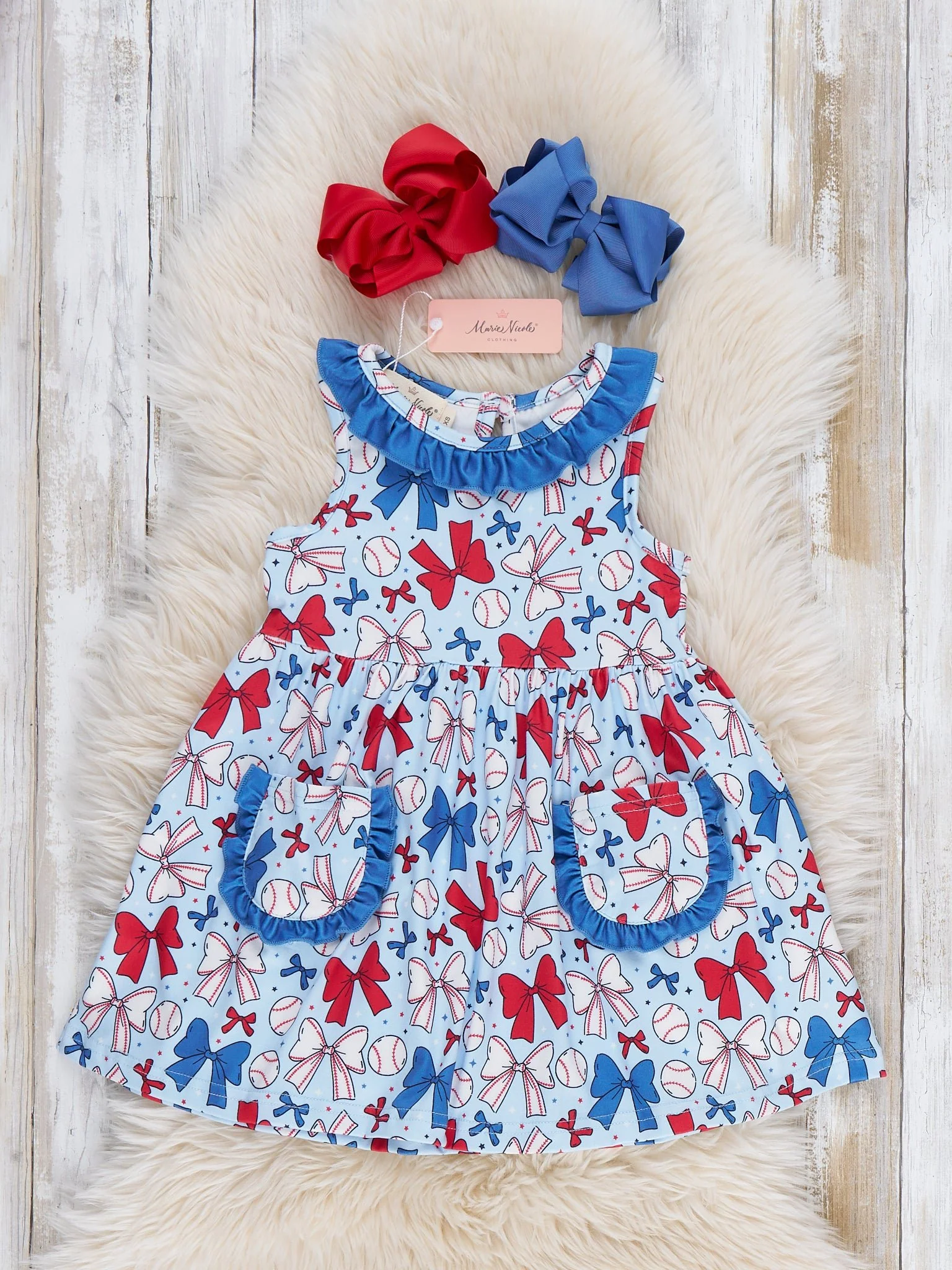Ribbon Round Baseball Rally Ruffle Dress