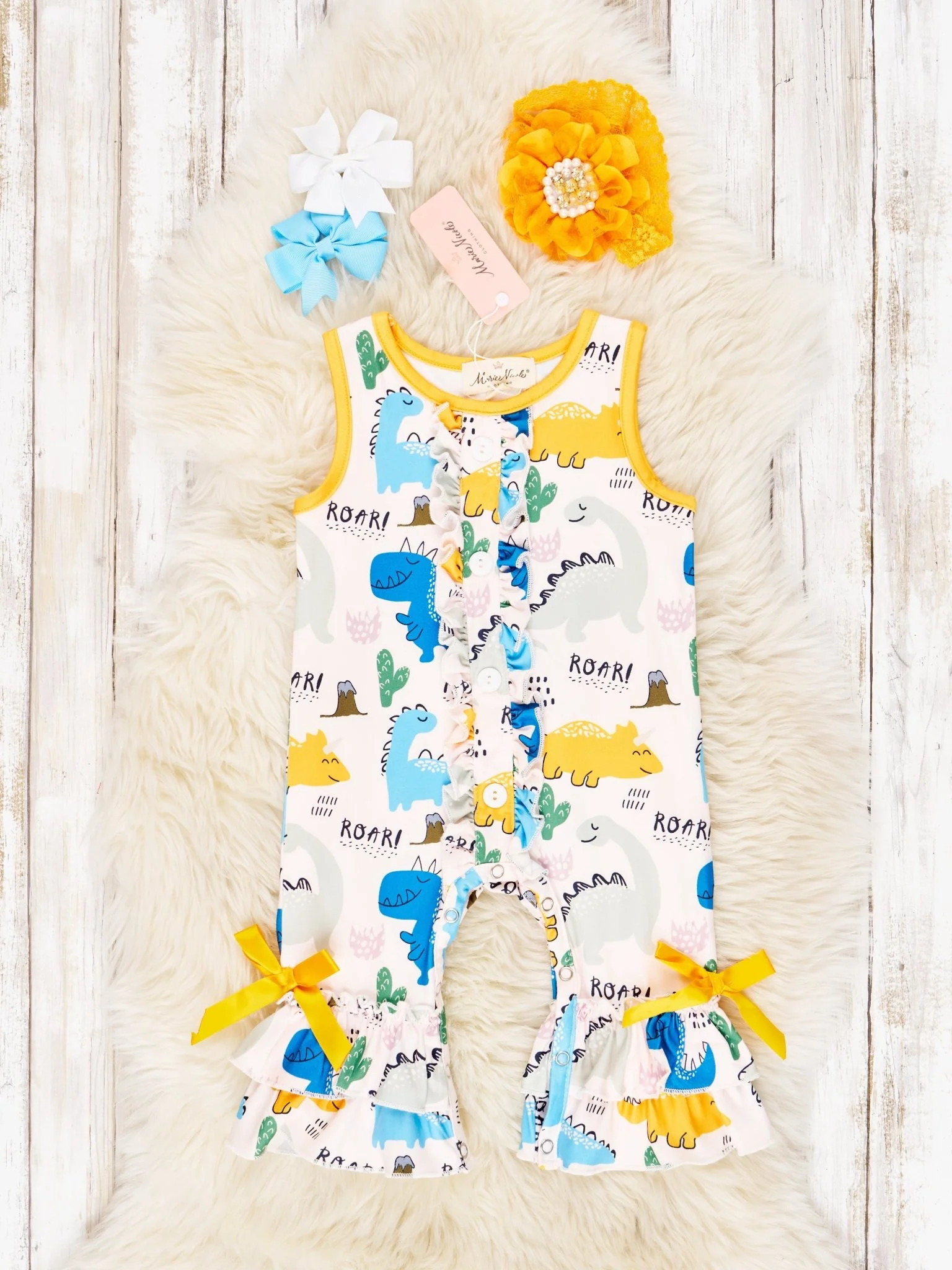 "ROAR" Dino Ruffle Romper - Image 3