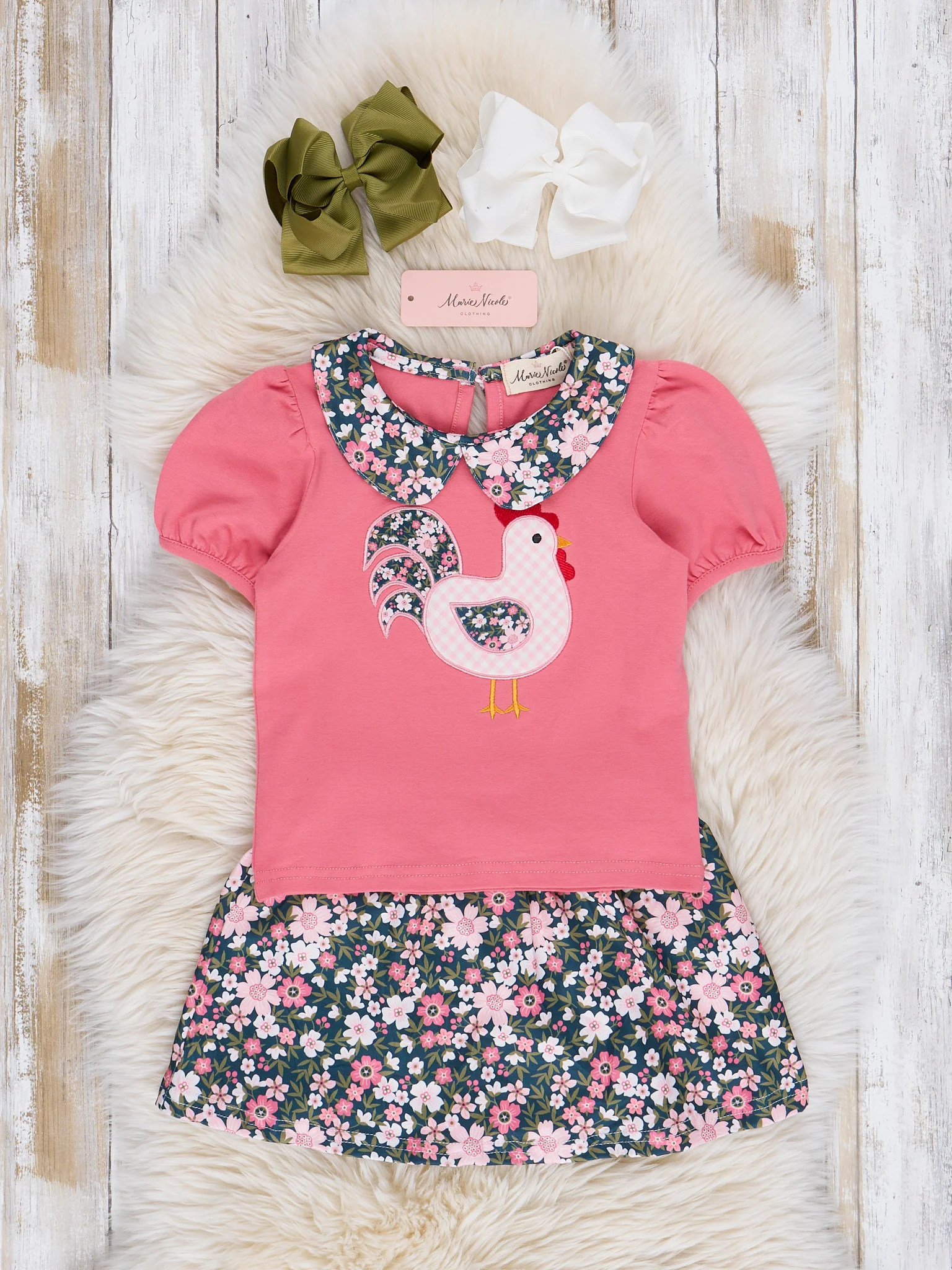 Rose Floral Embroidered Hen Outfit w/ Skirt