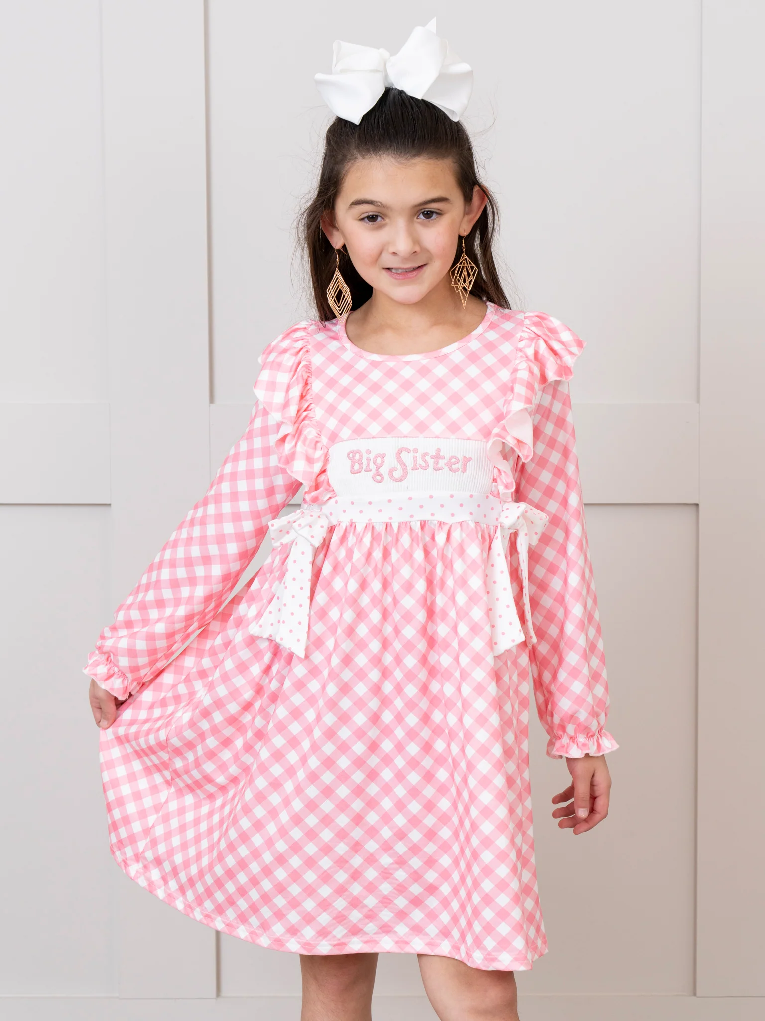 Rose Gingham Smocked "Big Sister" Ruffle Dress - Image 2