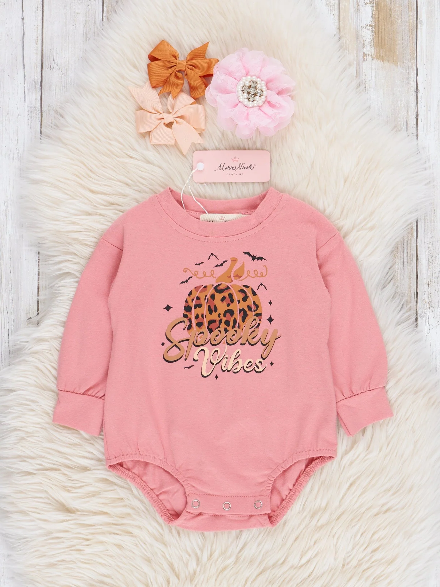 Rose & Leopard Print "Spooky Vibes" Bubble Romper