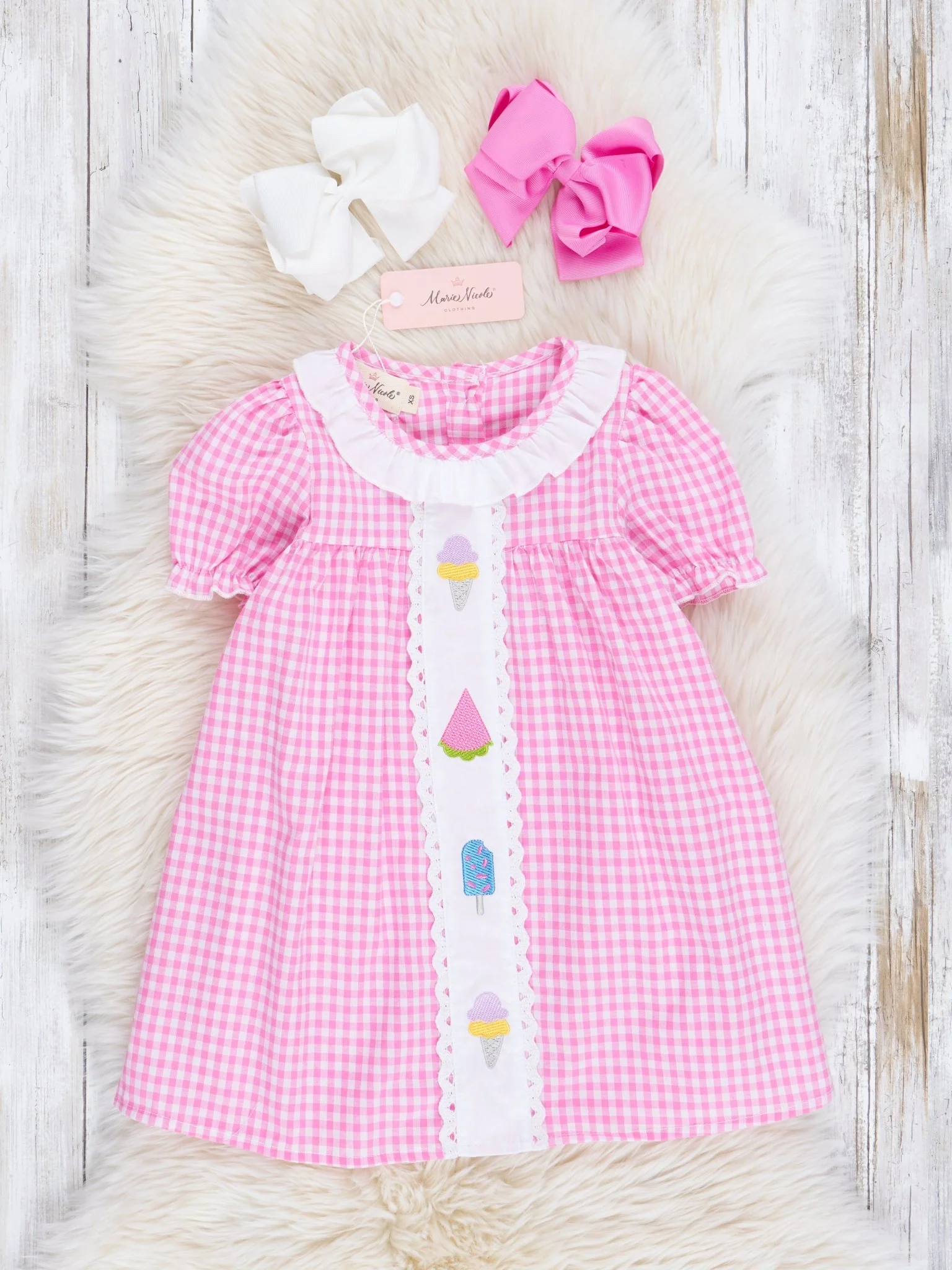 Rose Sweet Treats Embroidered Plaid Dress