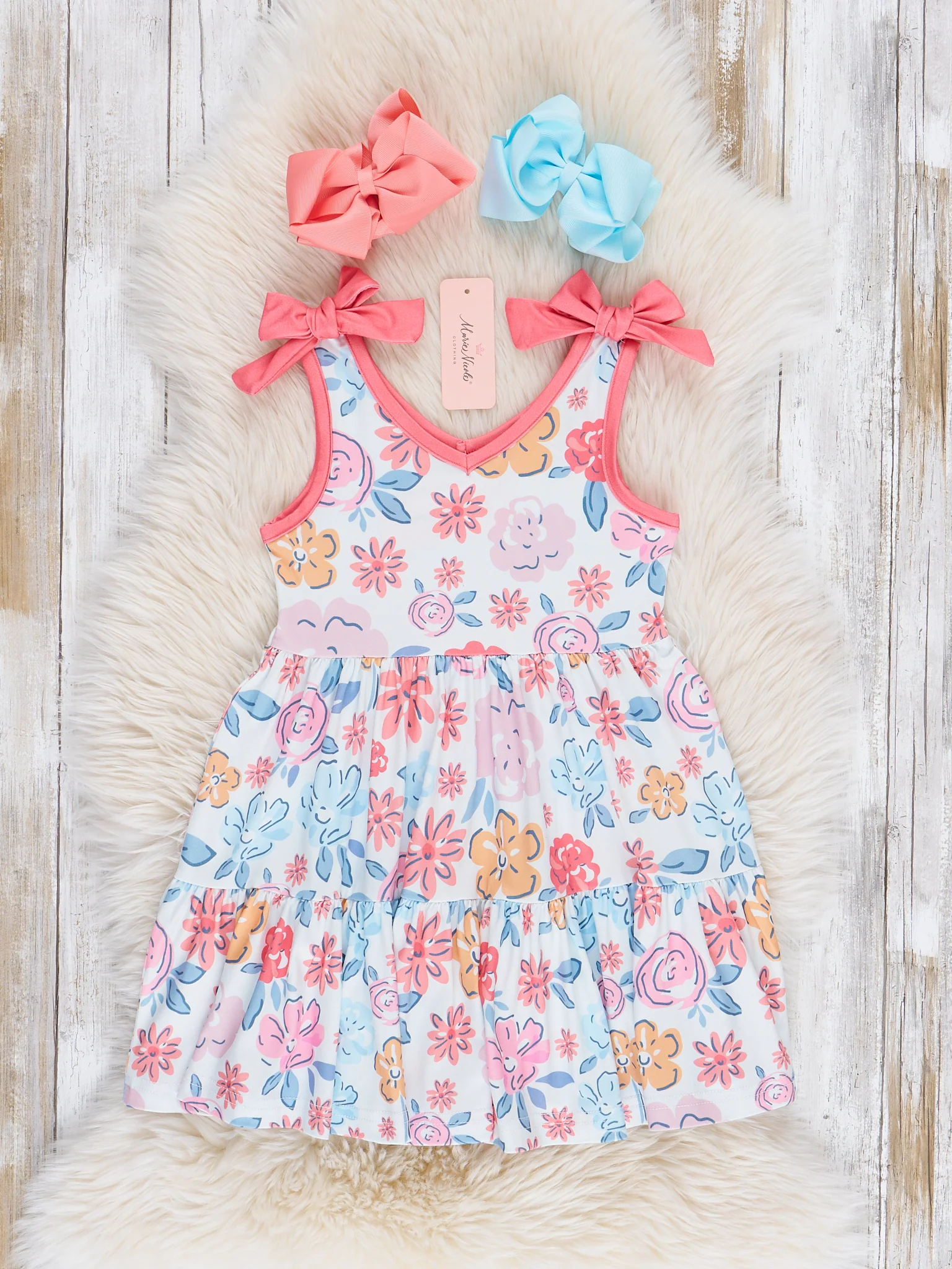Roses & Asters Floral Tiered Ruffle Dress