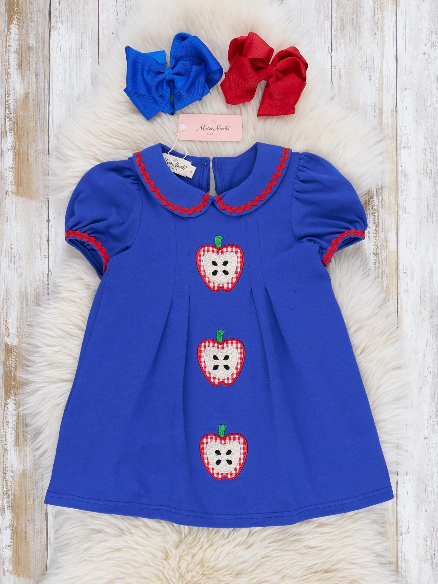 Royal Blue Embroidered Apples Dress