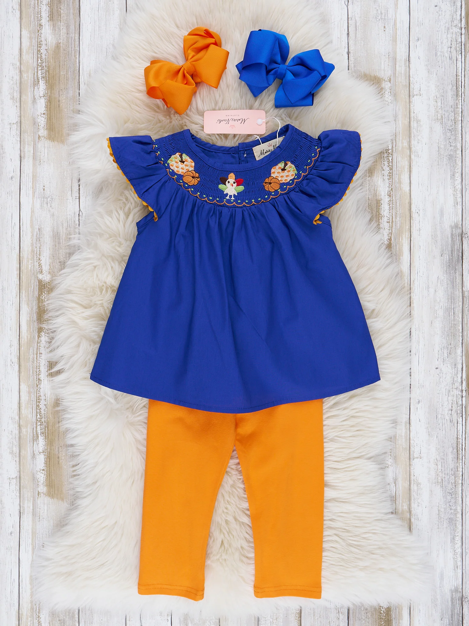 Royal Blue & Orange Embroidered Ruffle Outfit