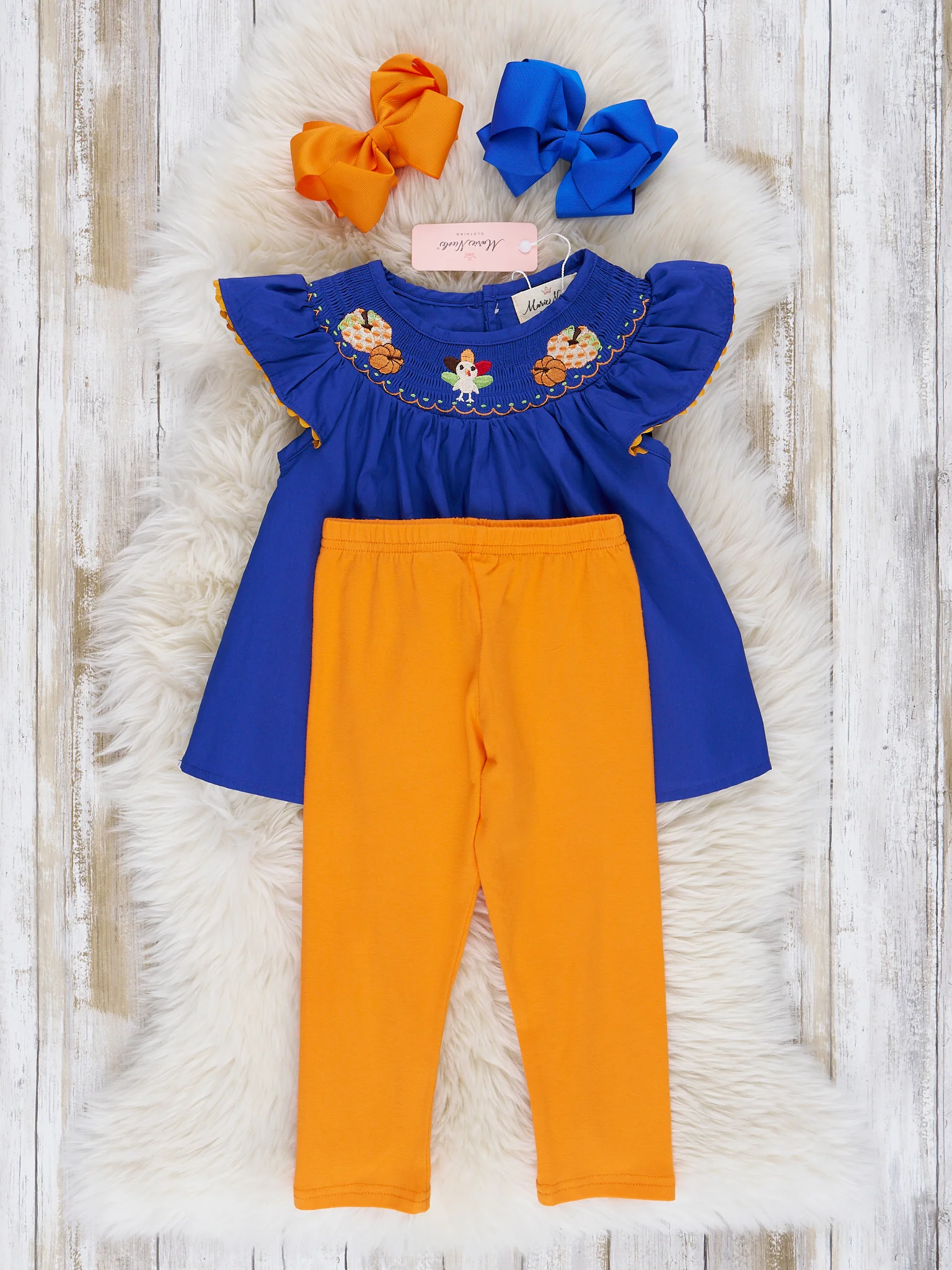 Royal Blue & Orange Embroidered Ruffle Outfit - Image 2