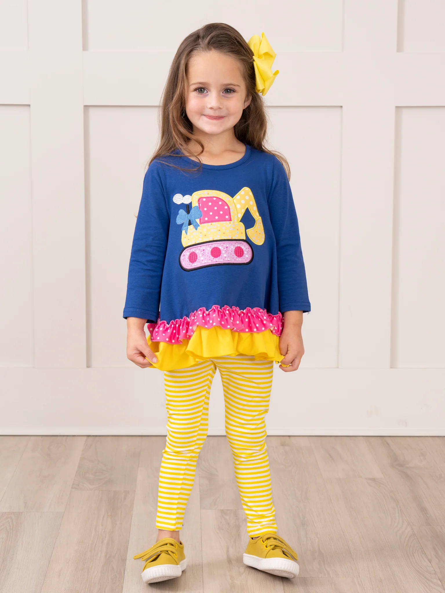 Royal Blue & Yellow Excavator Ruffle Outfit