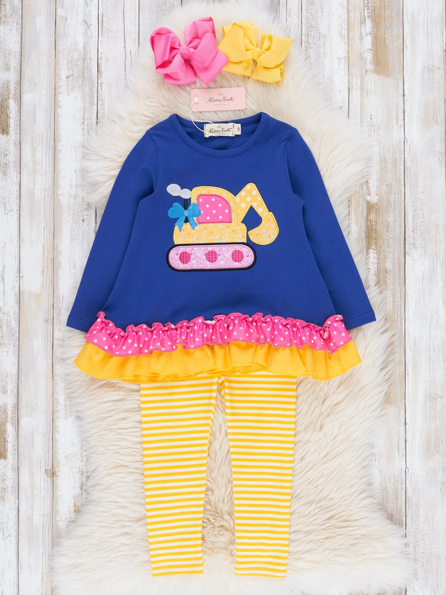 Royal Blue & Yellow Excavator Ruffle Outfit - Image 2