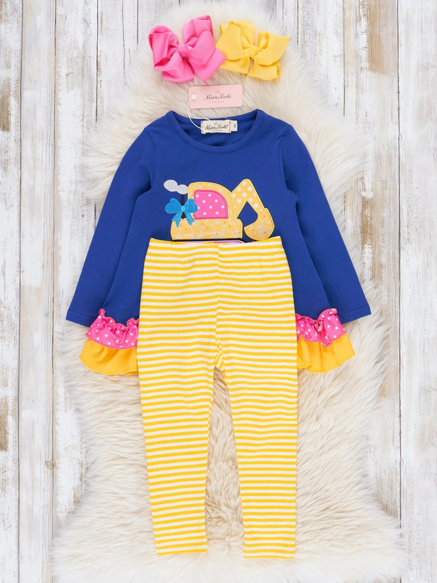 Royal Blue & Yellow Excavator Ruffle Outfit - Image 3