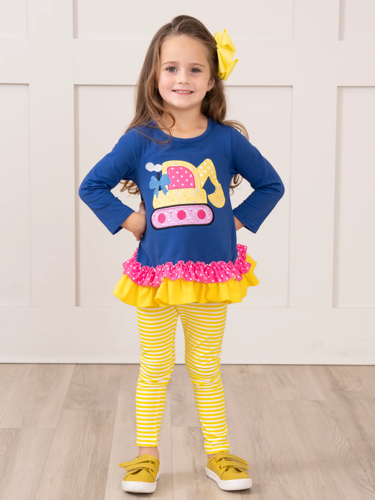 Royal Blue & Yellow Excavator Ruffle Outfit - Image 4