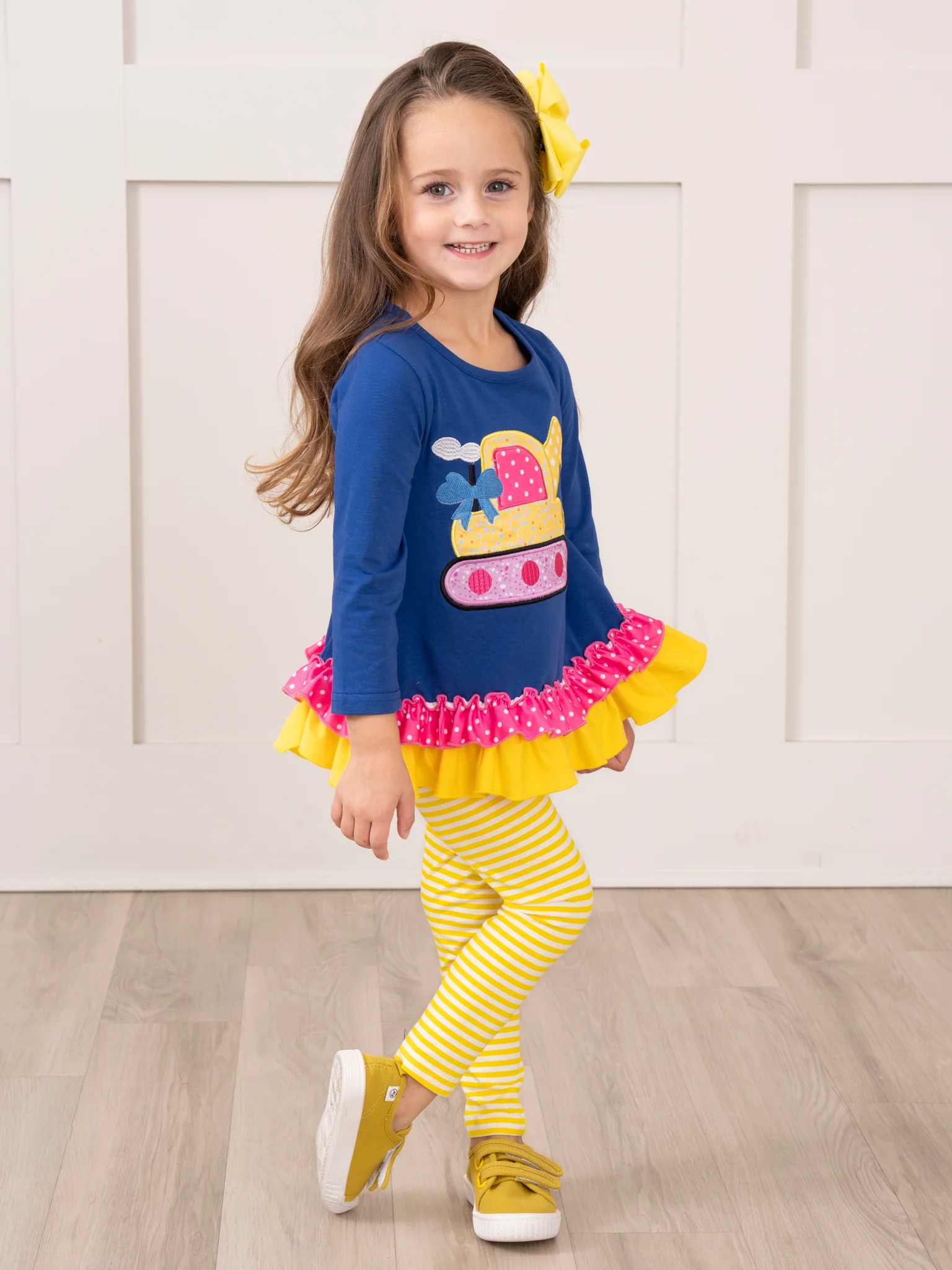 Royal Blue & Yellow Excavator Ruffle Outfit - Image 5