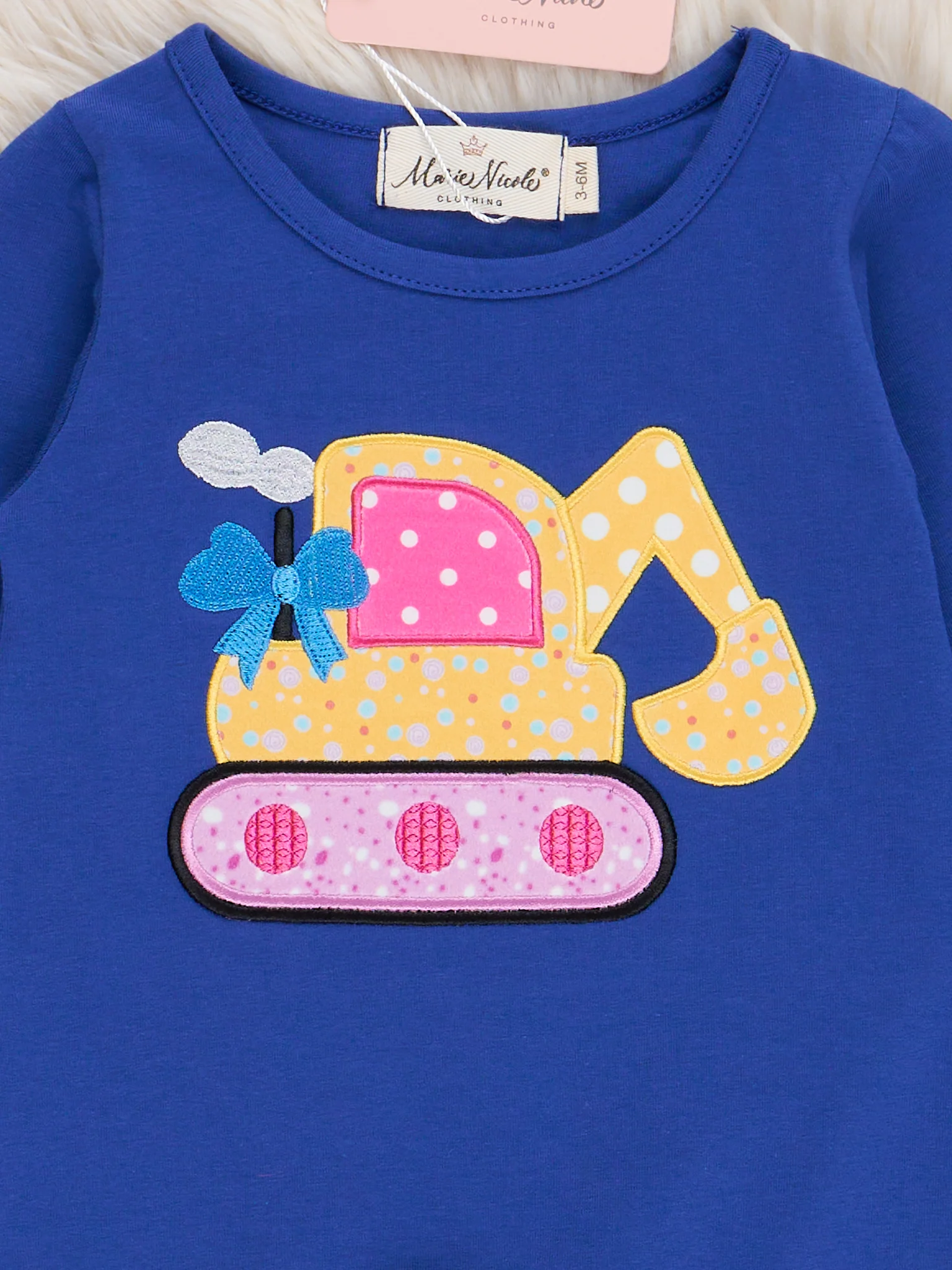 Royal Blue & Yellow Excavator Ruffle Romper - Image 2