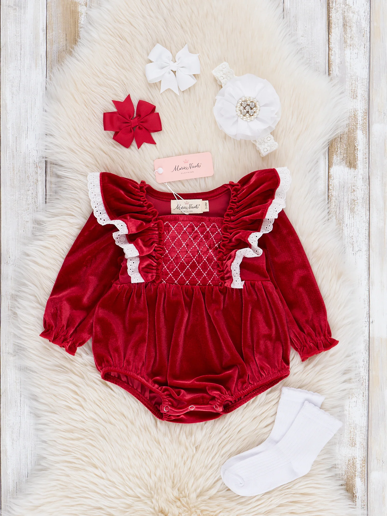 Ruby Velvet Ruffle Bubble Romper