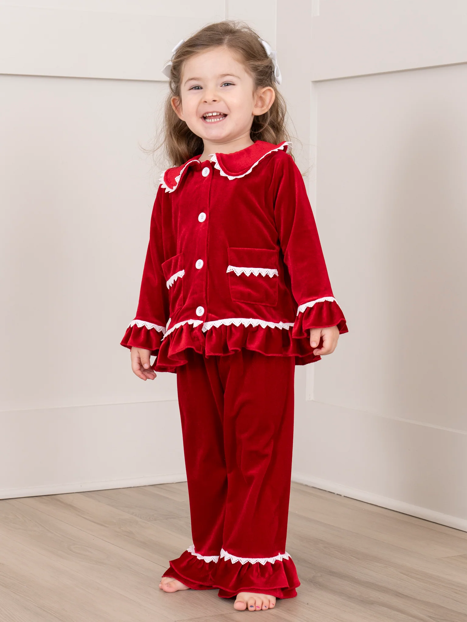 Ruby Velvet Ruffle Pajamas