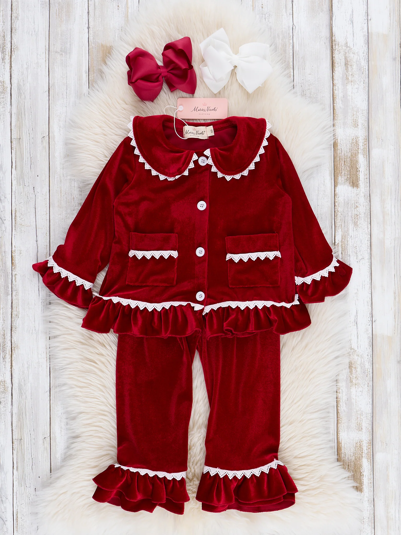 Ruby Velvet Ruffle Pajamas - Image 2
