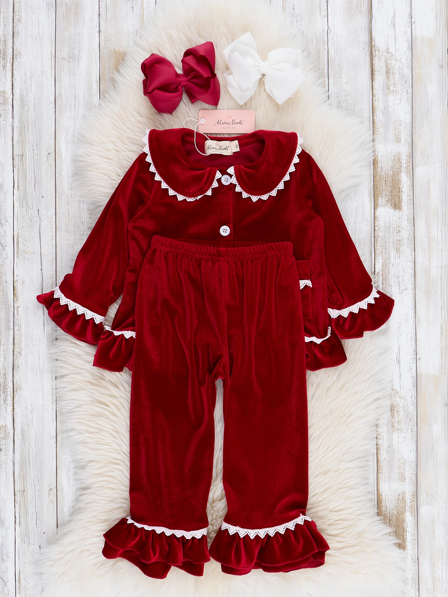Ruby Velvet Ruffle Pajamas - Image 3