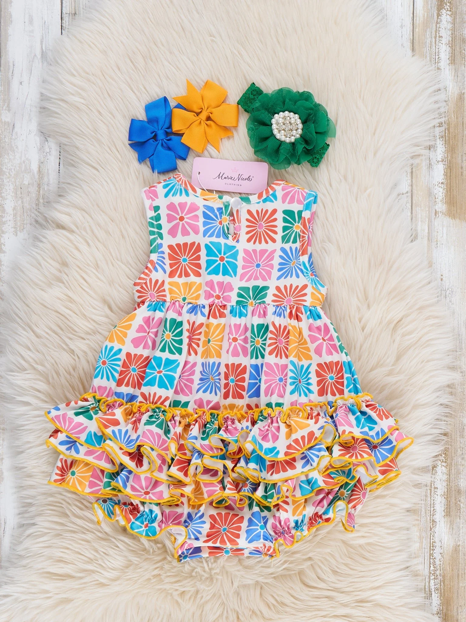 Ruffle Bubble Romper - Flower Tiles - Image 3
