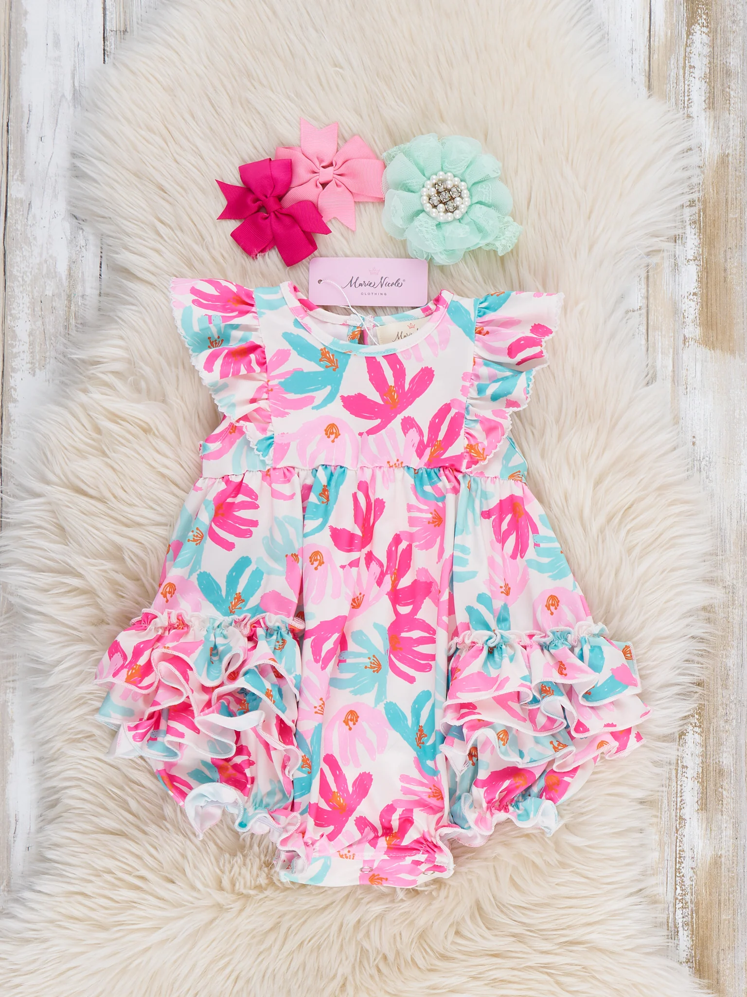 Ruffle Bubble Romper - Hibiscus - Image 2