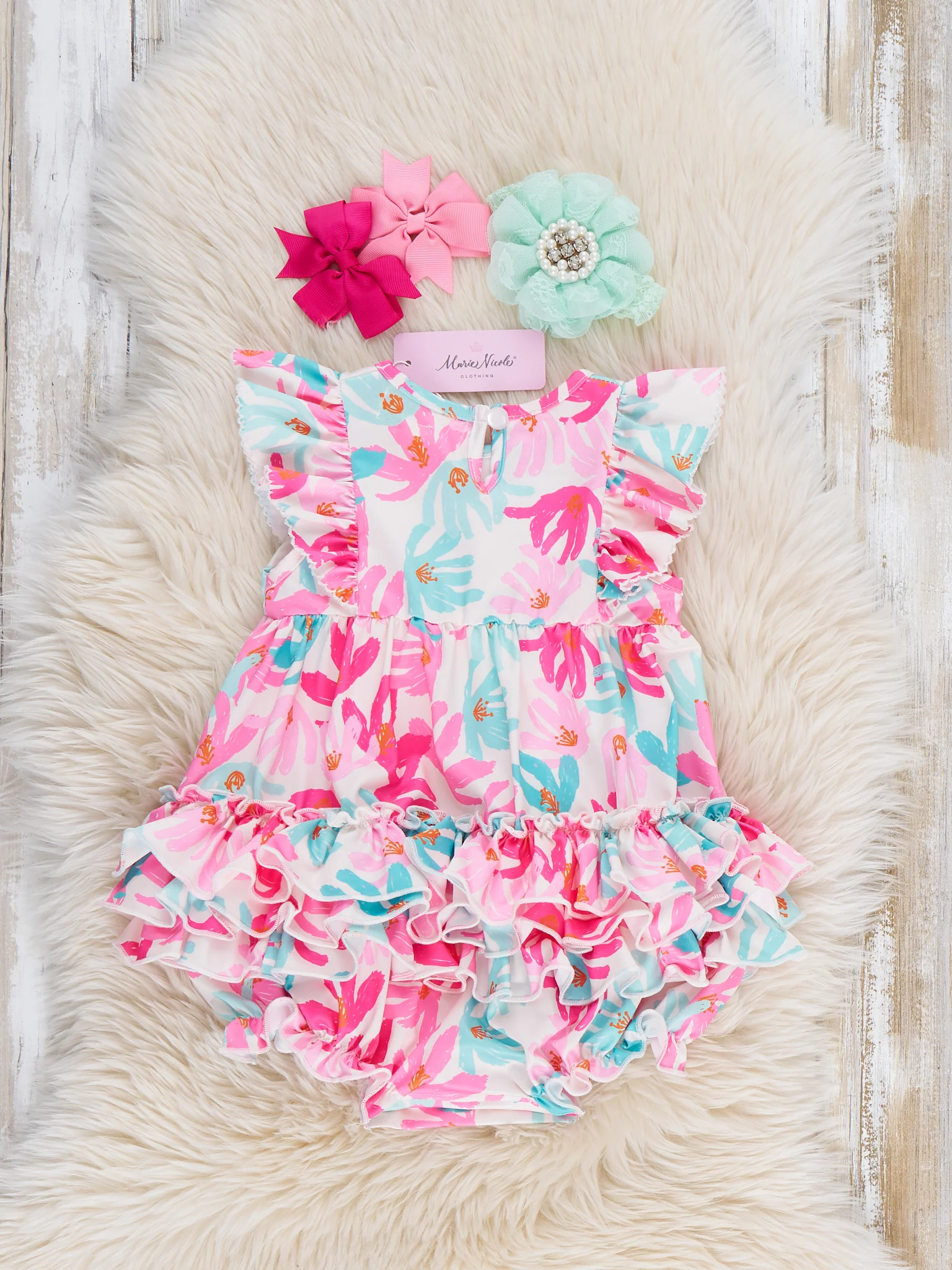 Ruffle Bubble Romper - Hibiscus - Image 3