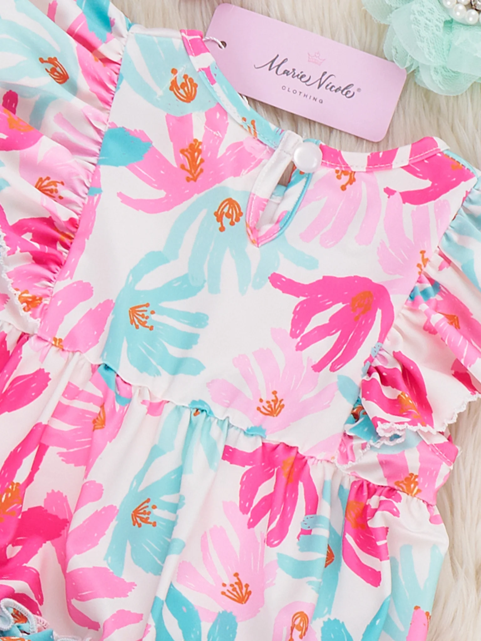 Ruffle Bubble Romper - Hibiscus - Image 5