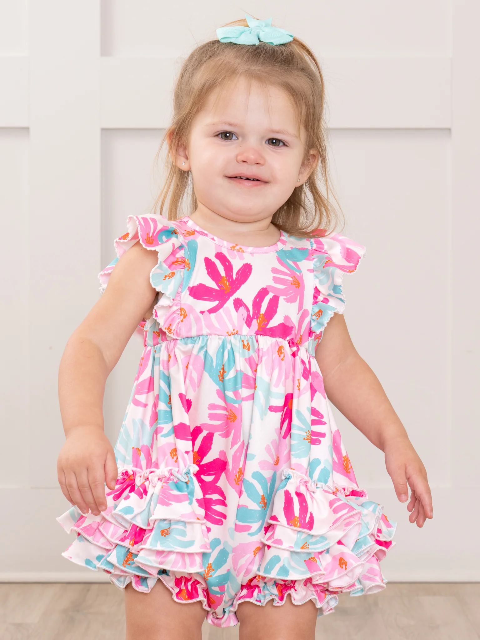 Ruffle Bubble Romper - Hibiscus - Image 6