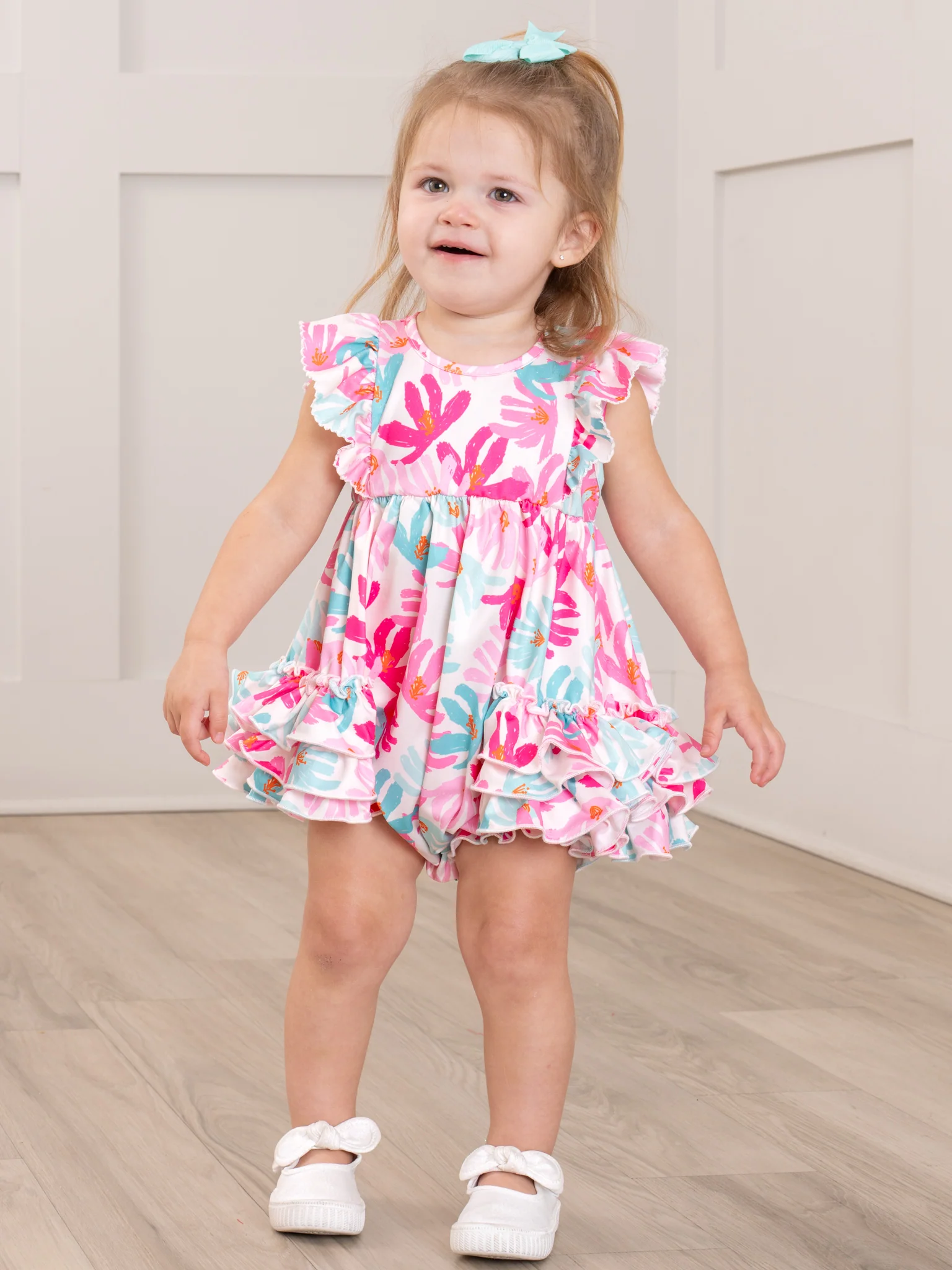 Ruffle Bubble Romper - Hibiscus - Image 8